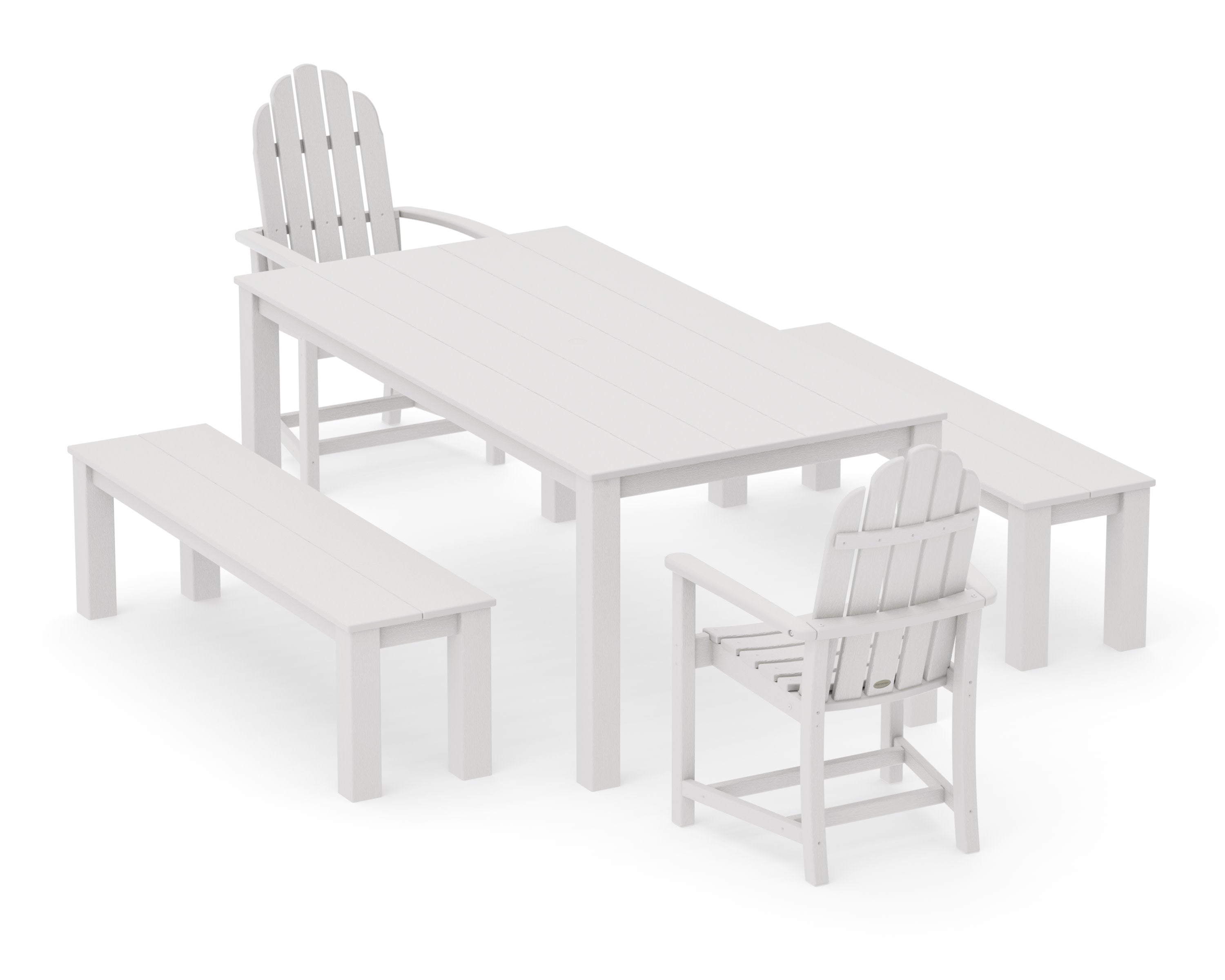 Classic Adirondack 5-Piece Parsons Dining Set with Benches in Vintage White