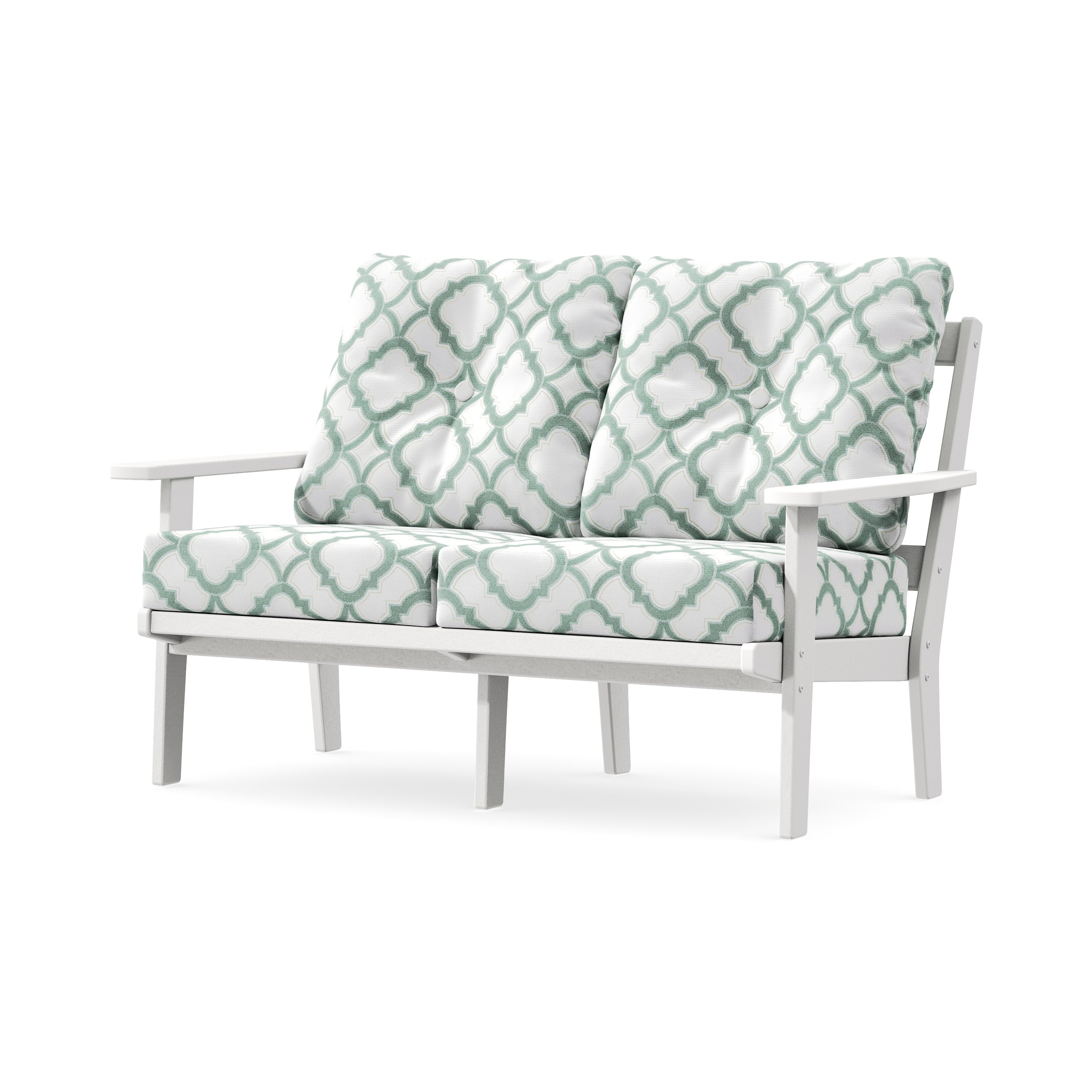 Prairie Deep SeatingLoveseat in White / Trellis Glacier Spa