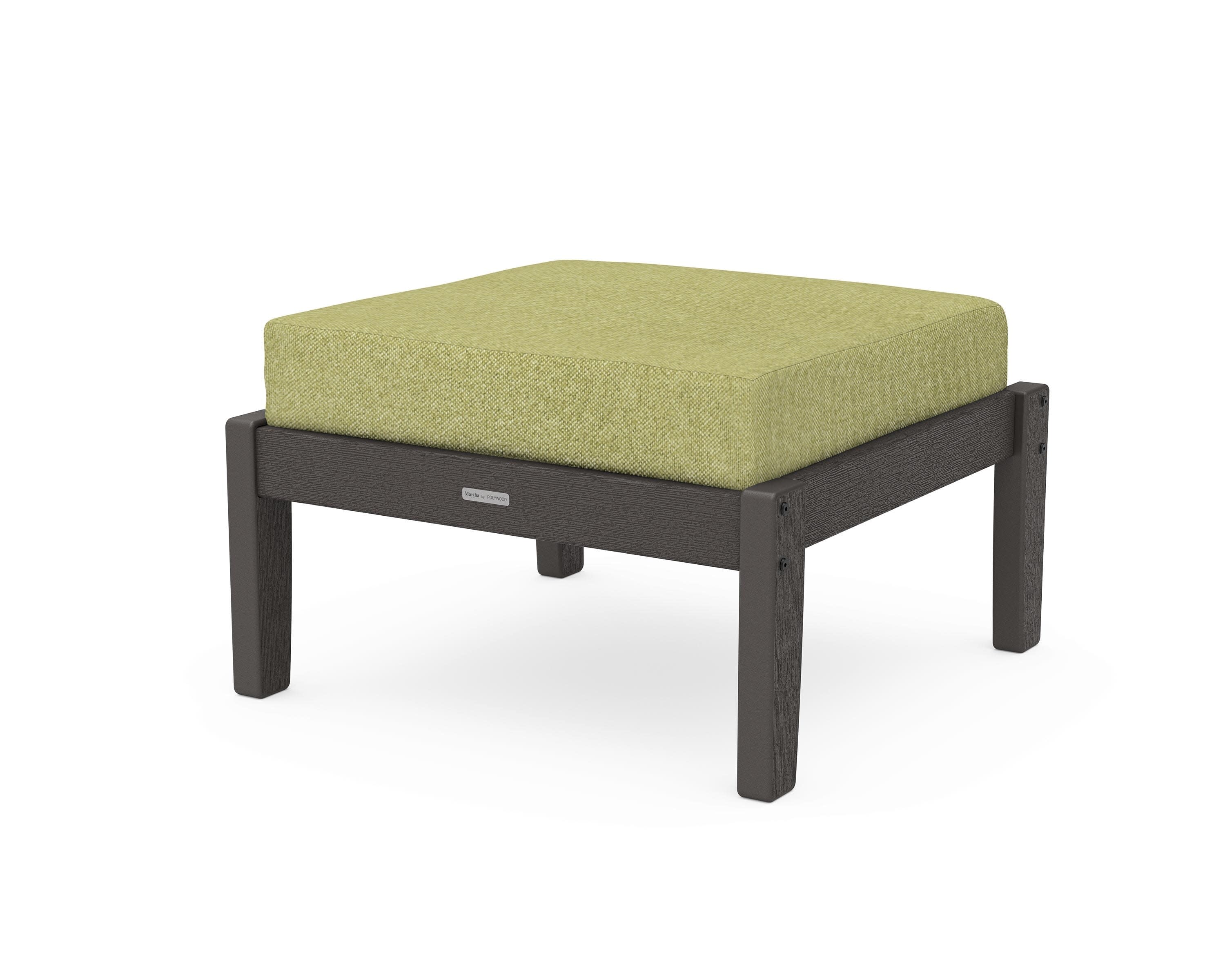 Chinoiserie Deep Seating Ottoman in Vintage Coffee / Chartreuse Boucle