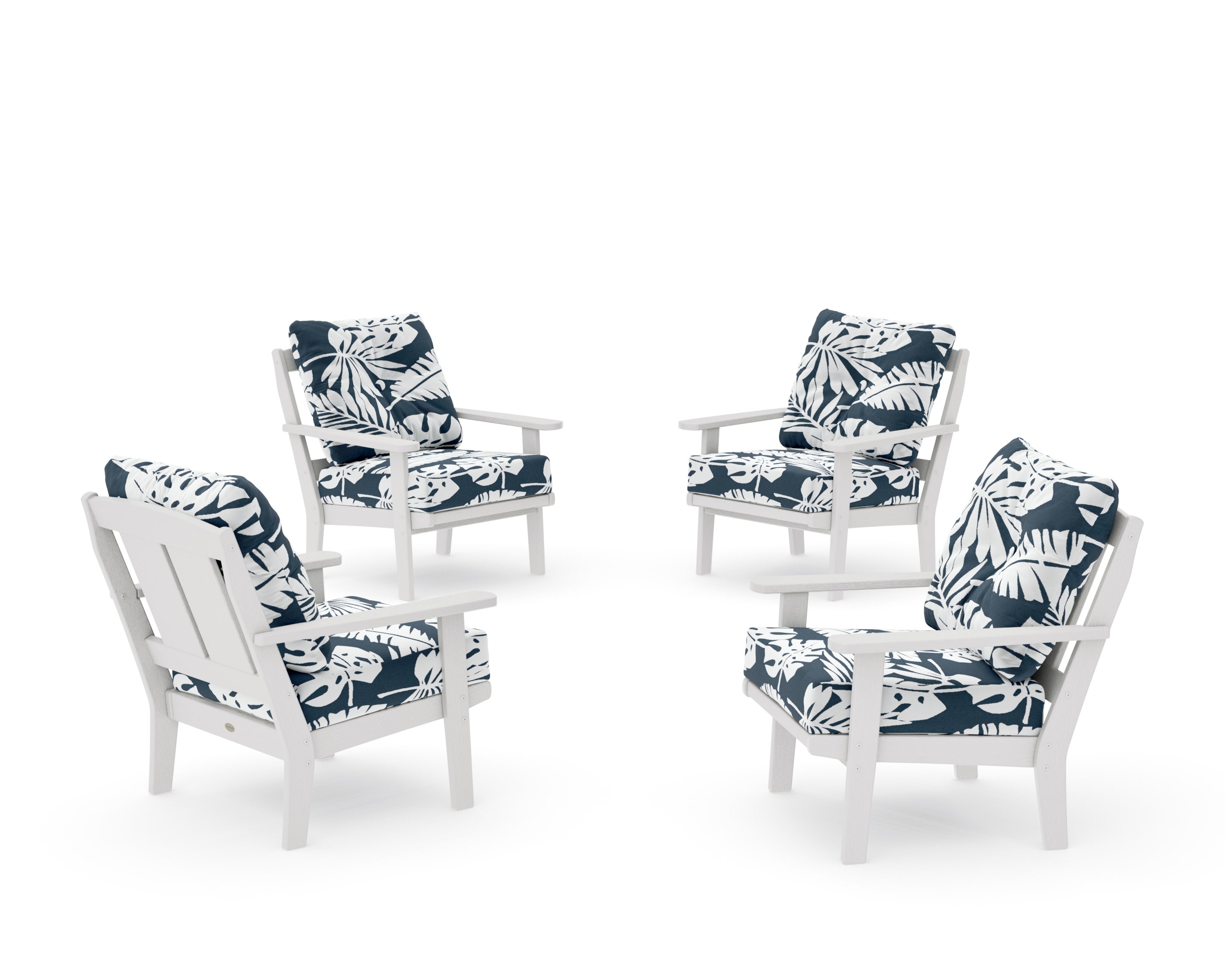 Mission 5-Piece Deep Seating Set with Fire Pit Table in Vintage White / Leaf Marine Indigo