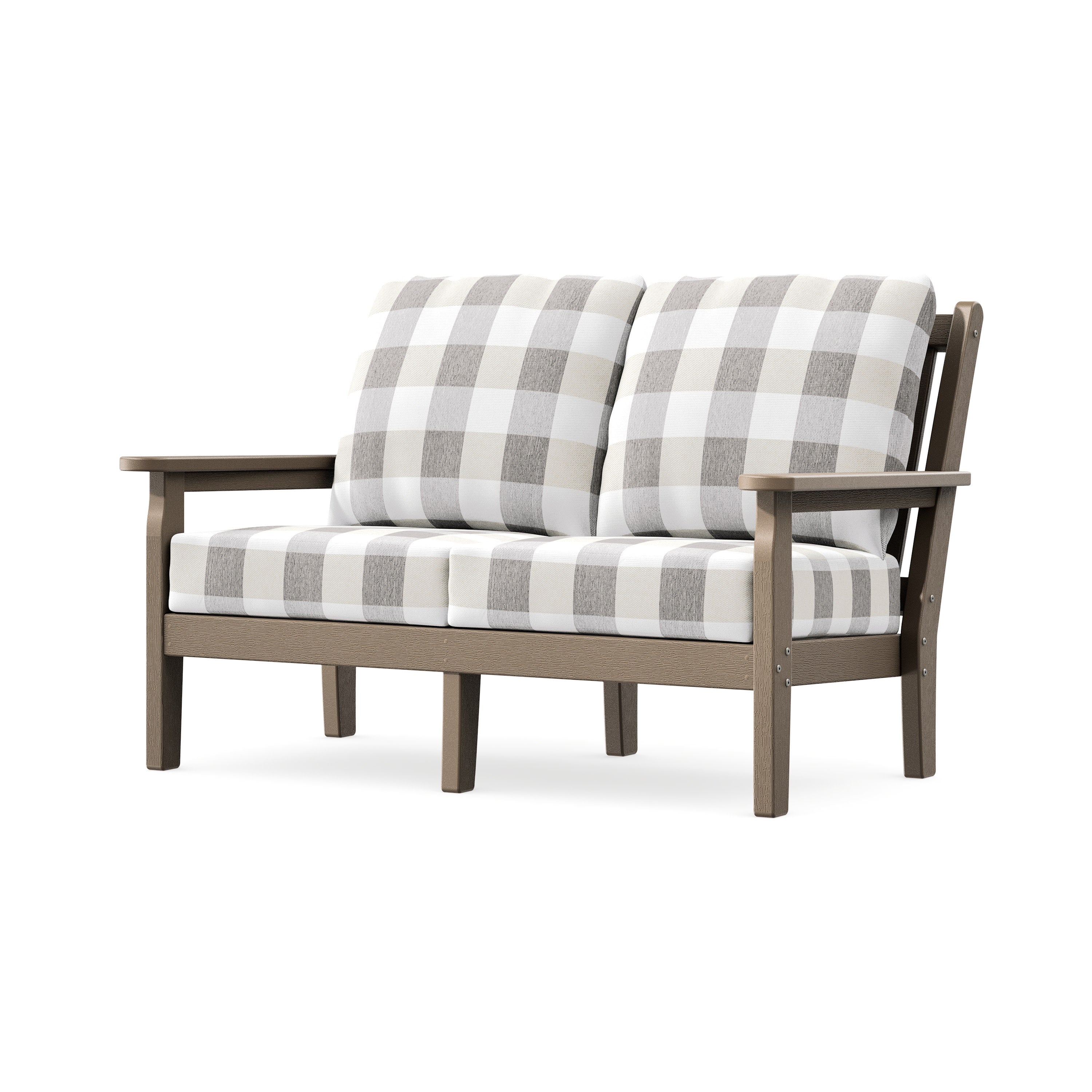 Chippendale Deep Seating Loveseat in Vintage Sahara / Buffalo Plaid Grey Mist