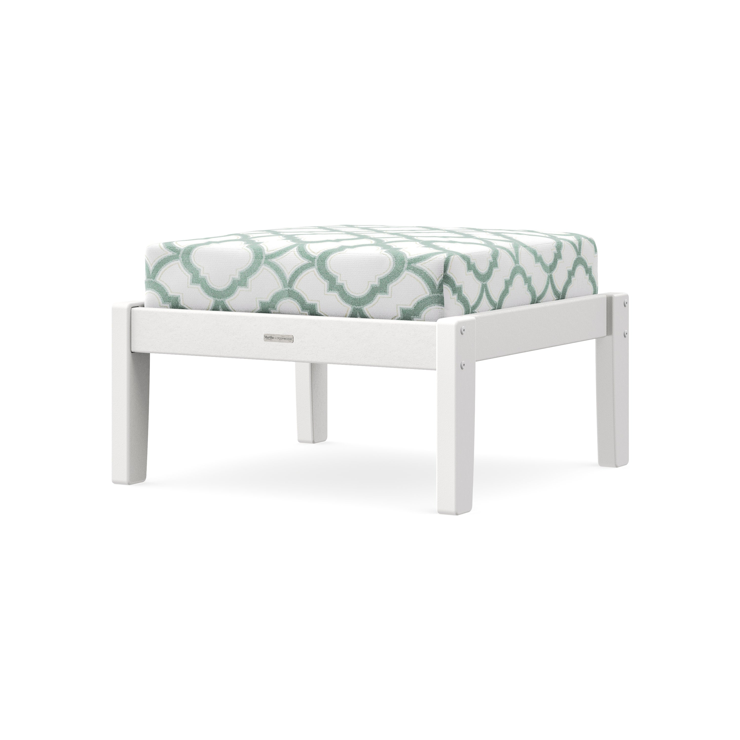 Chinoiserie Deep Seating Ottoman in White / Trellis Glacier Spa