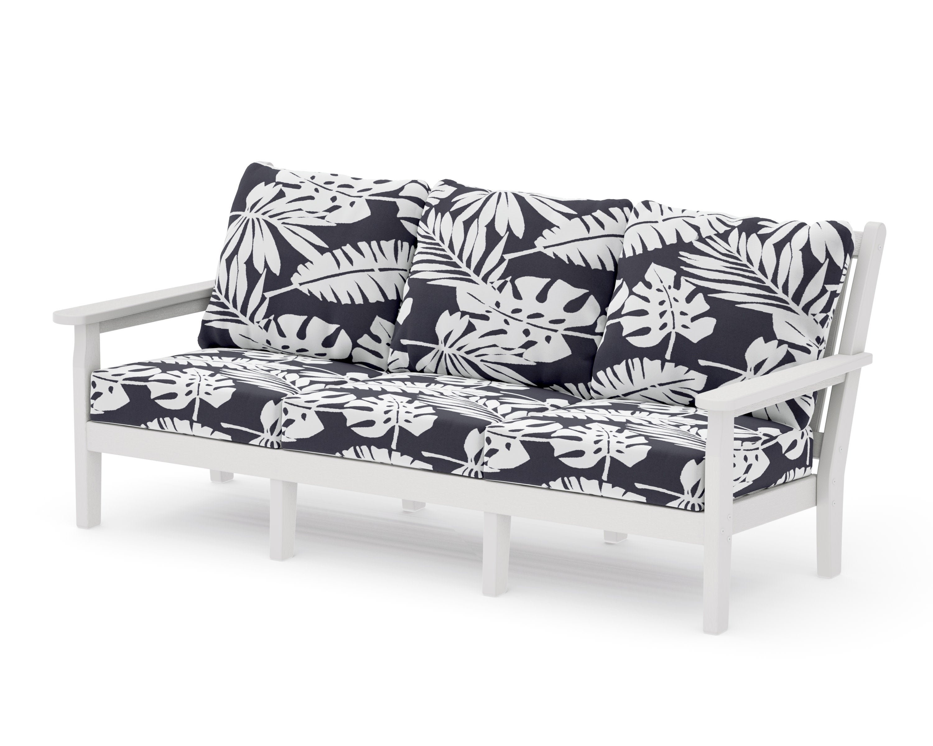 Chippendale Deep Seating Sofa in Vintage White / Leaf Navy
