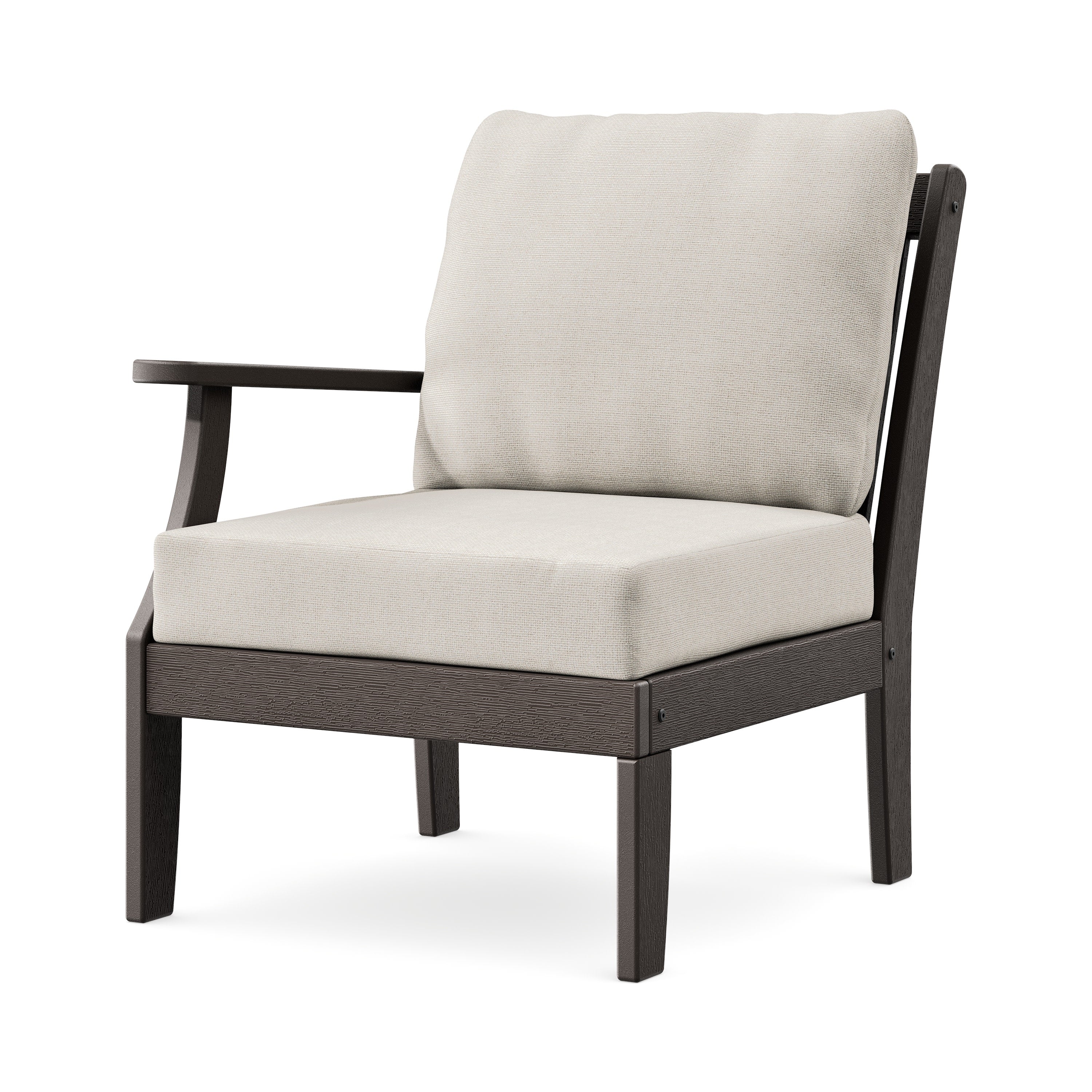 Braxton Modular Left Arm Chair in Vintage Coffee / Dune Burlap