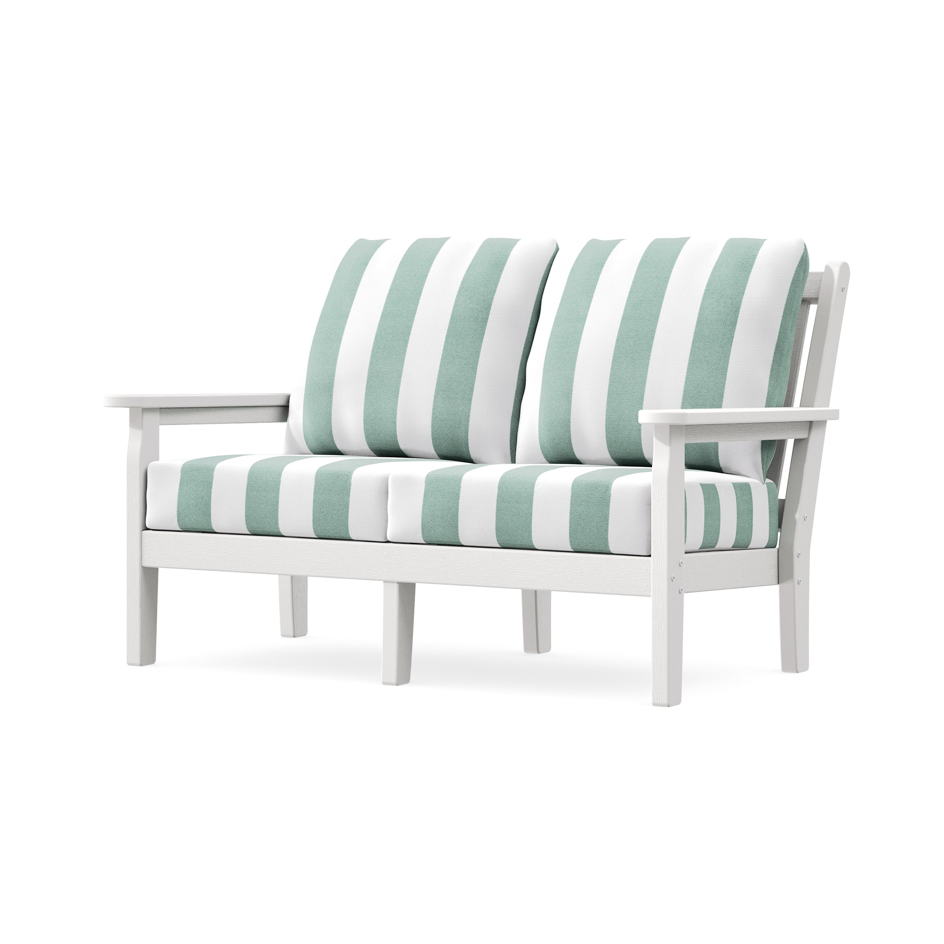 Chippendale Deep Seating Loveseat in Vintage White / Cabana Stripe Glacier Spa