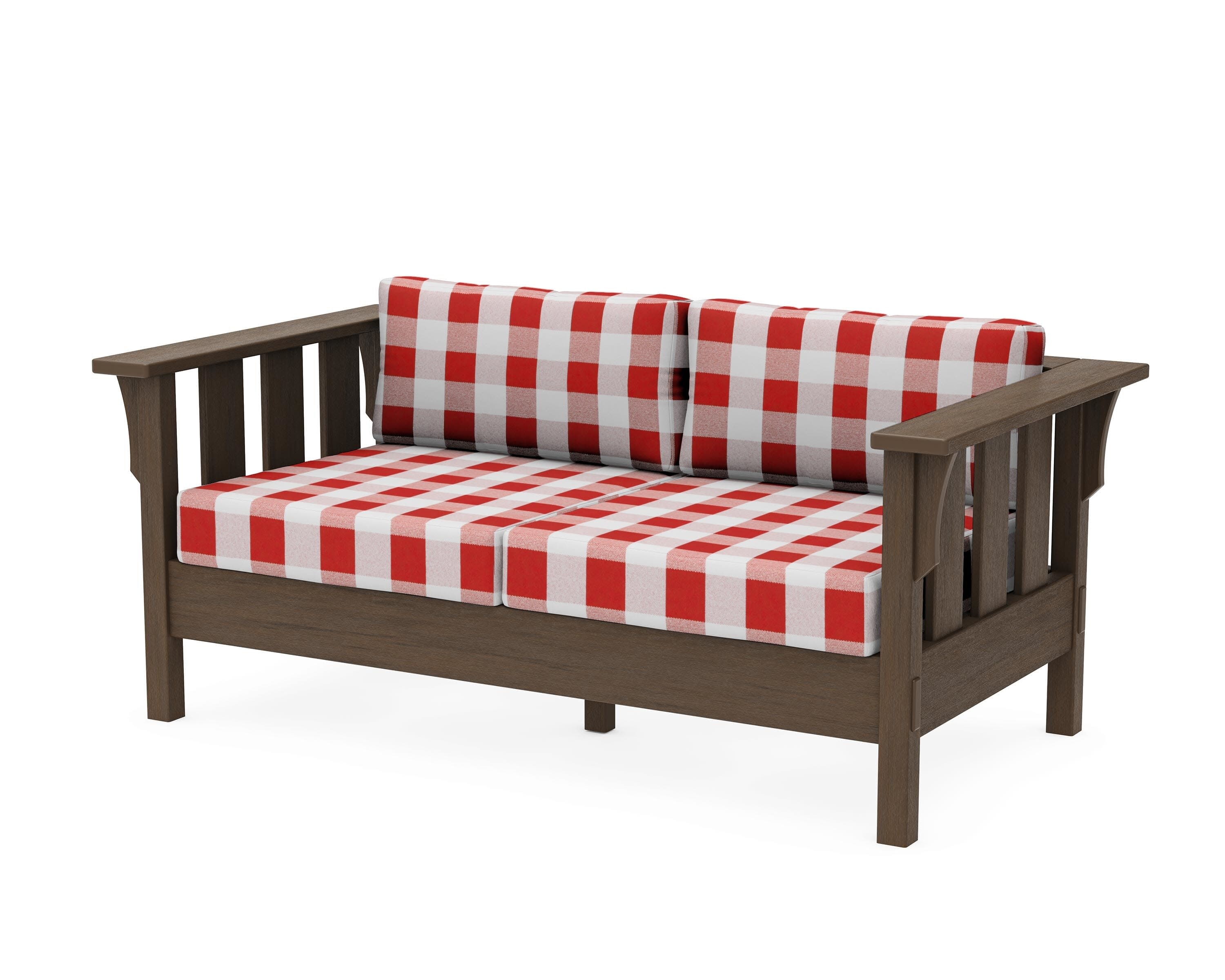 Acadia Deep Seating Loveseat in Kona / Buffalo Plaid Crimson