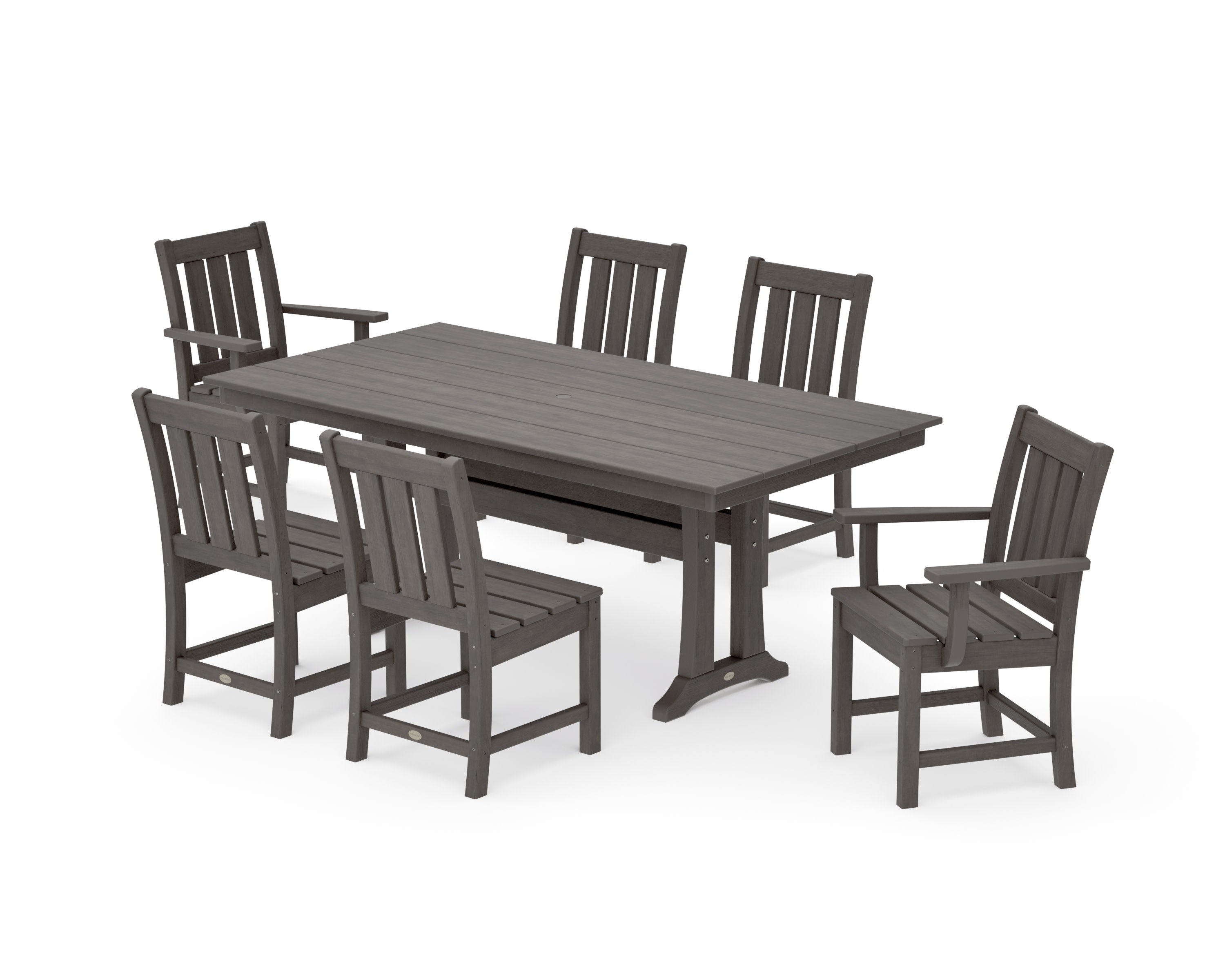 Oxford 7-Piece Farmhouse Dining Set with Trestle Legs in Driftwood