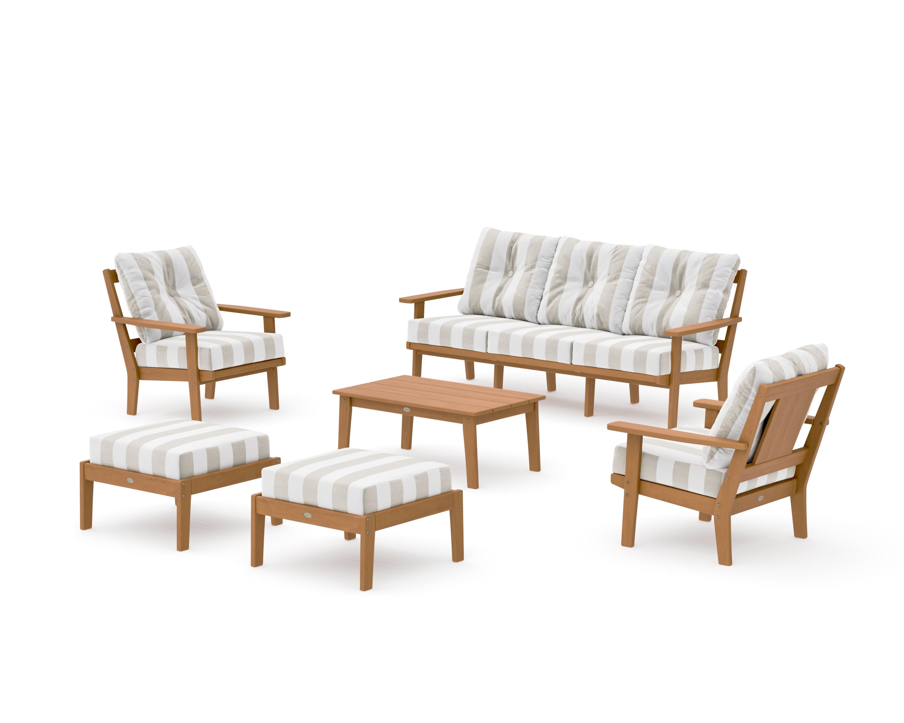 Prairie 6-Piece Lounge Sofa Set in Natural / Cabana Stripe Dune Burlap