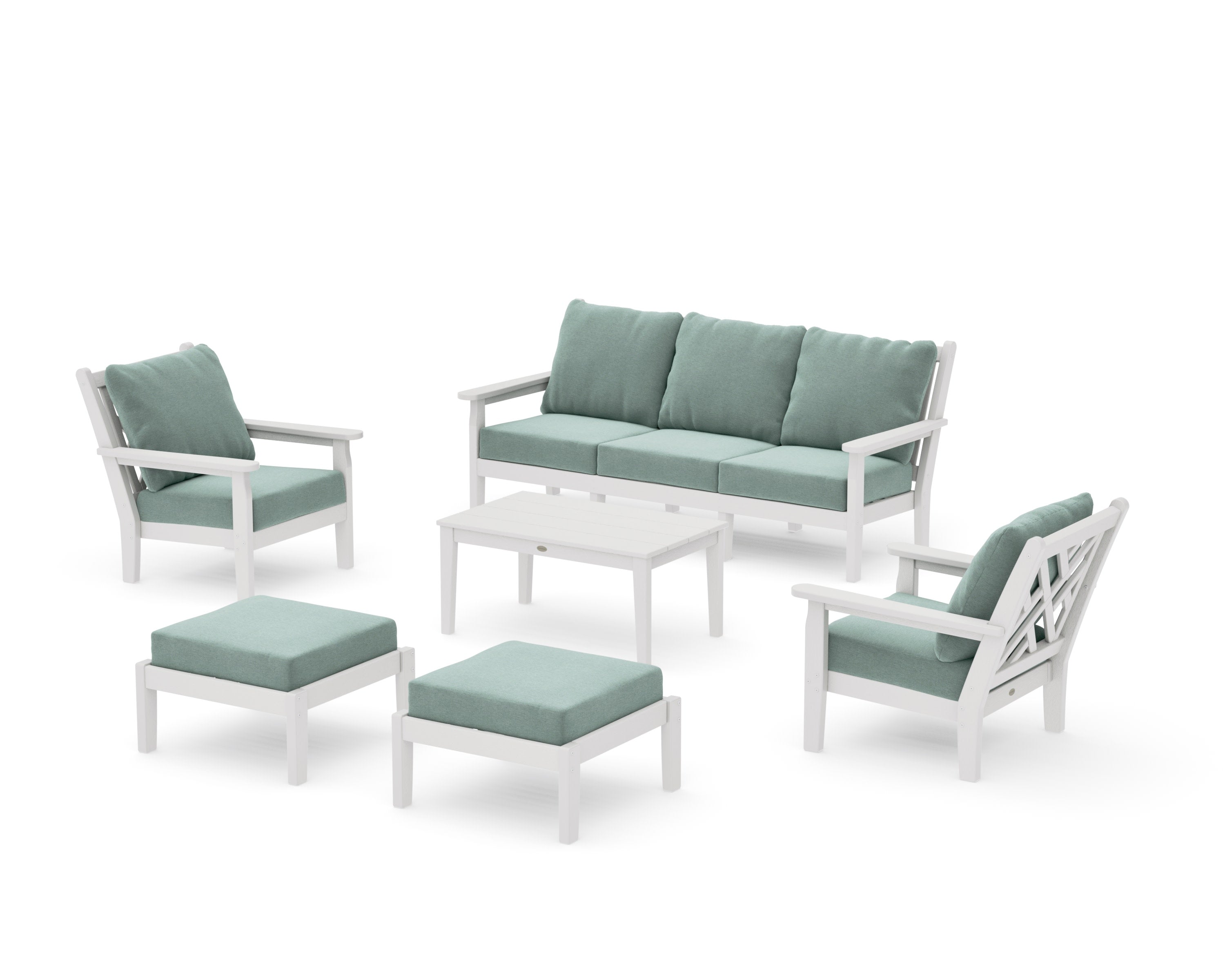 Chippendale 6-Piece Lounge Sofa Set in Vintage White / Glacier Spa