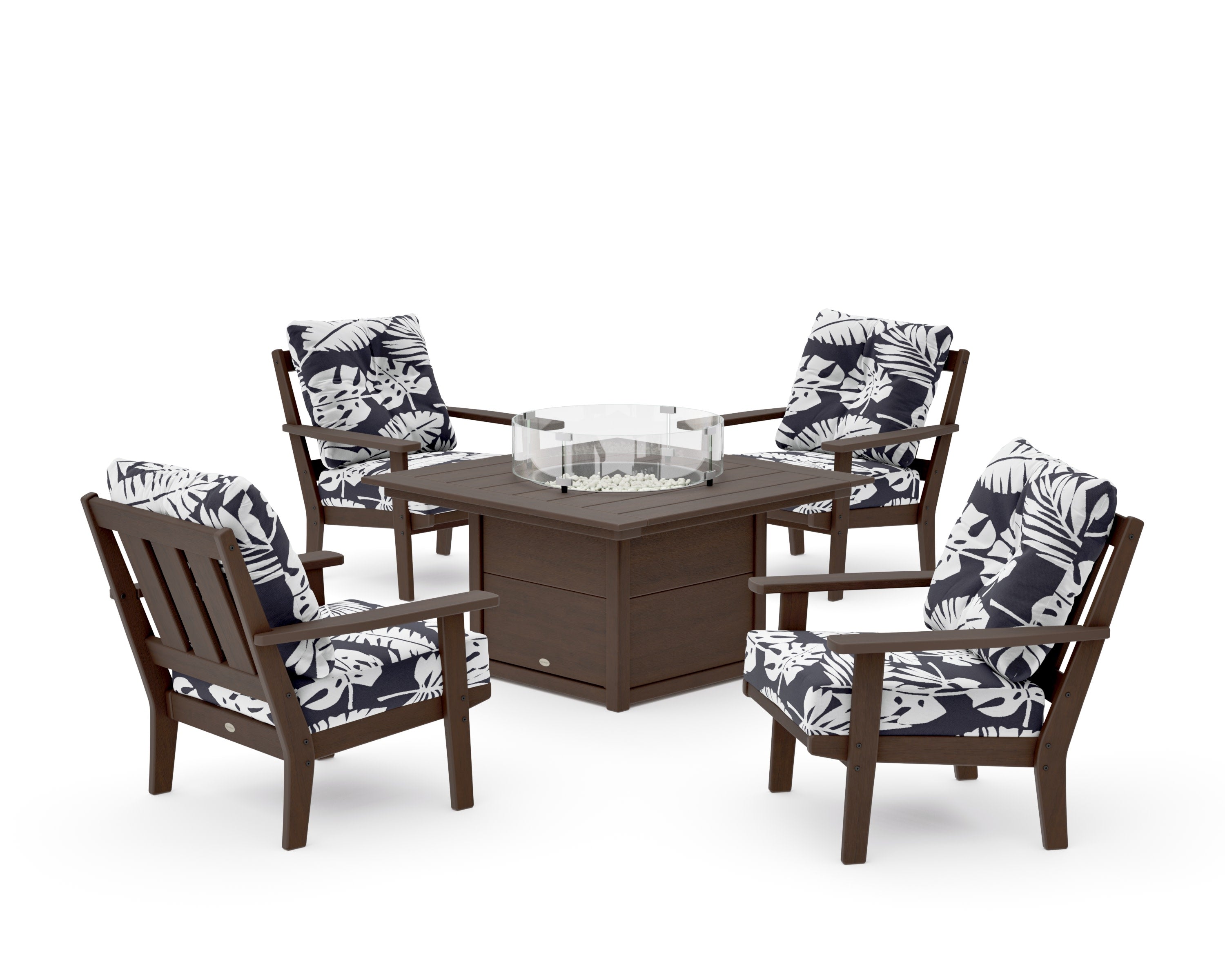 Oxford 5-Piece Deep Seating Set with Fire Pit Table in Kona / Leaf Navy