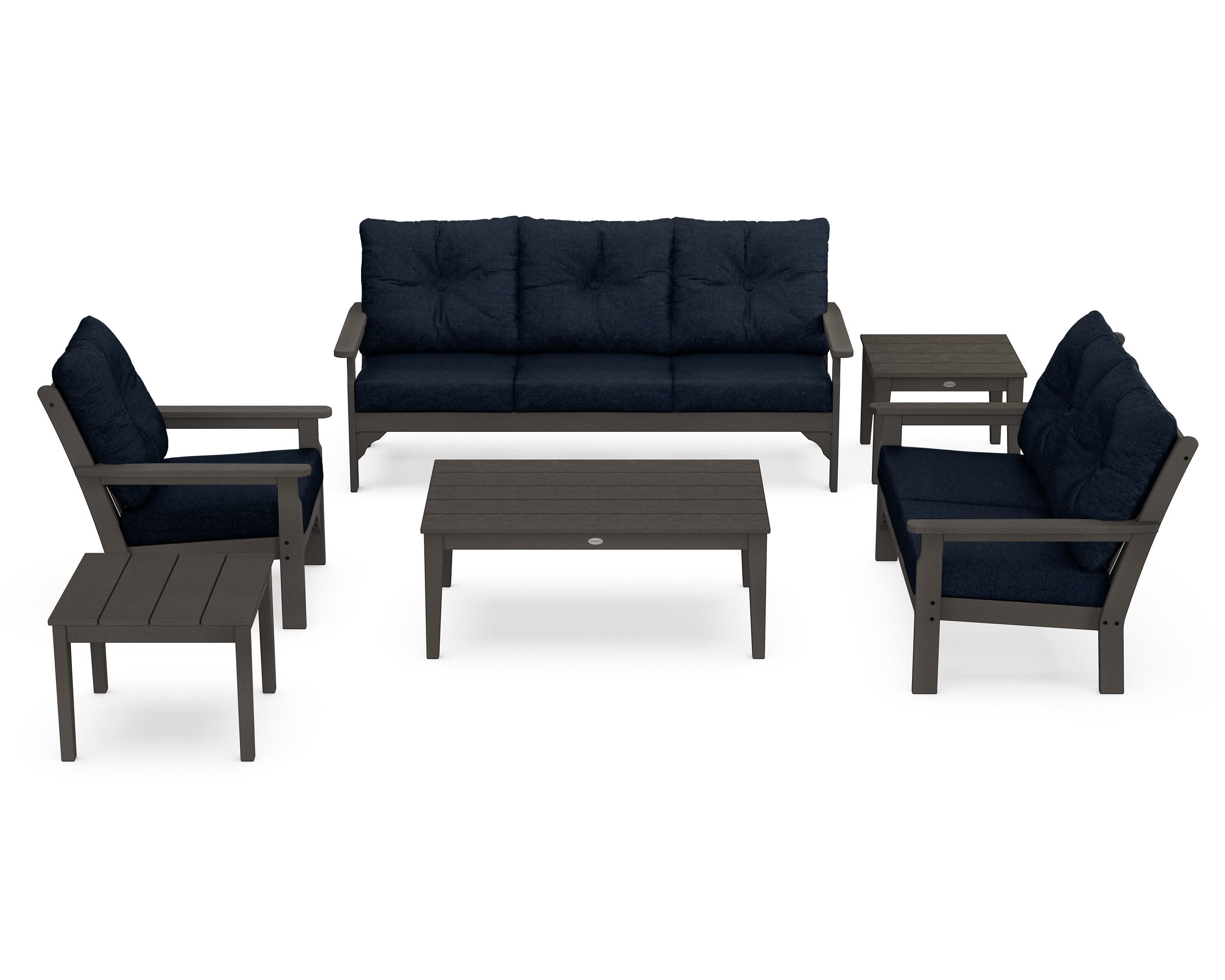 Vineyard 6-Piece Deep Seating Set in Vintage Coffee / Marine Indigo