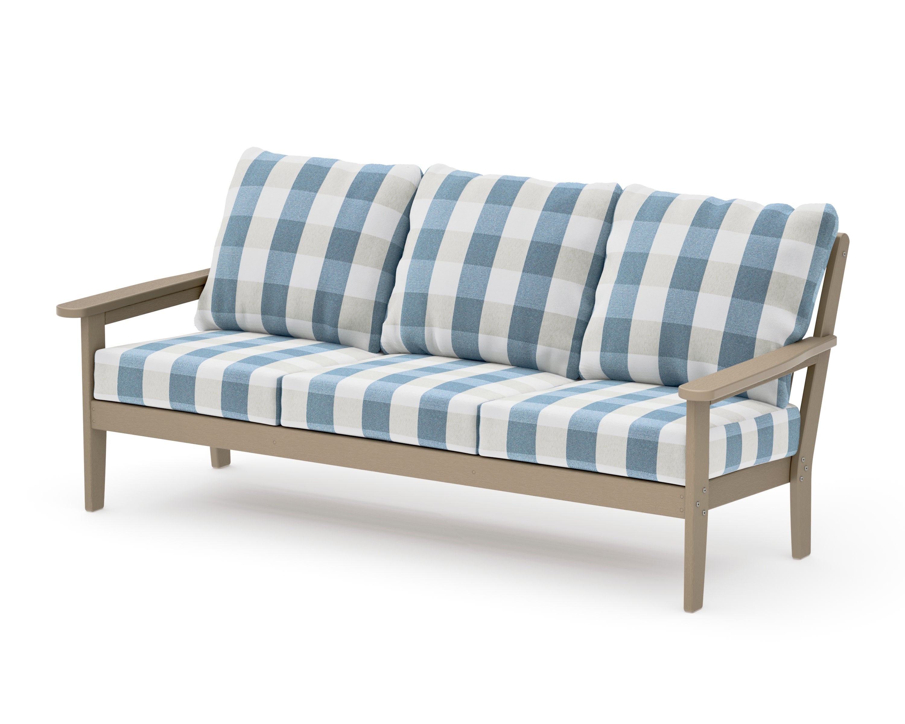 Cottage Deep Seating Sofa in Vintage Sahara / Buffalo Plaid Sky Blue
