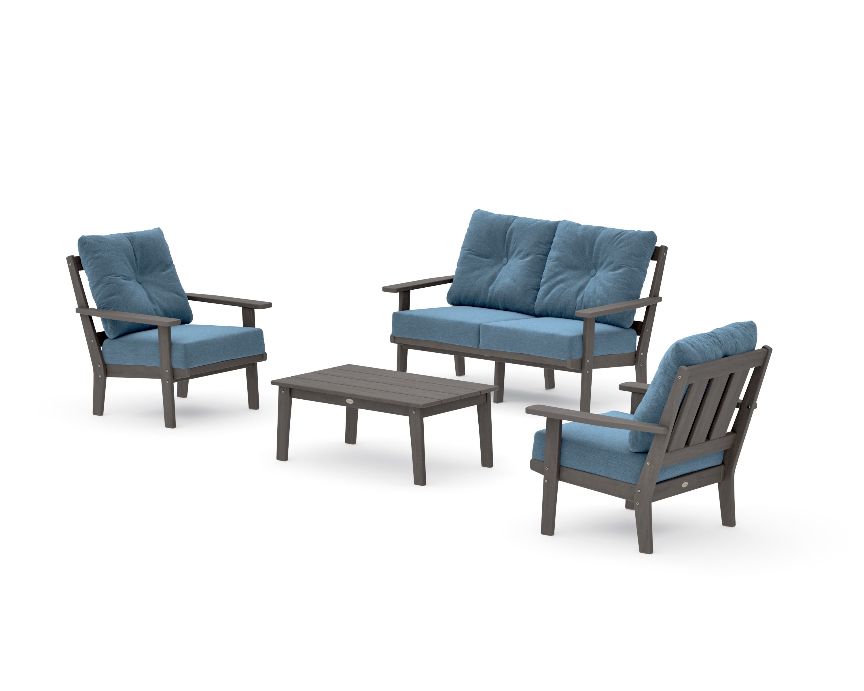 Oxford 4-Piece Deep Seating Set with Loveseat in Driftwood / Sky Blue