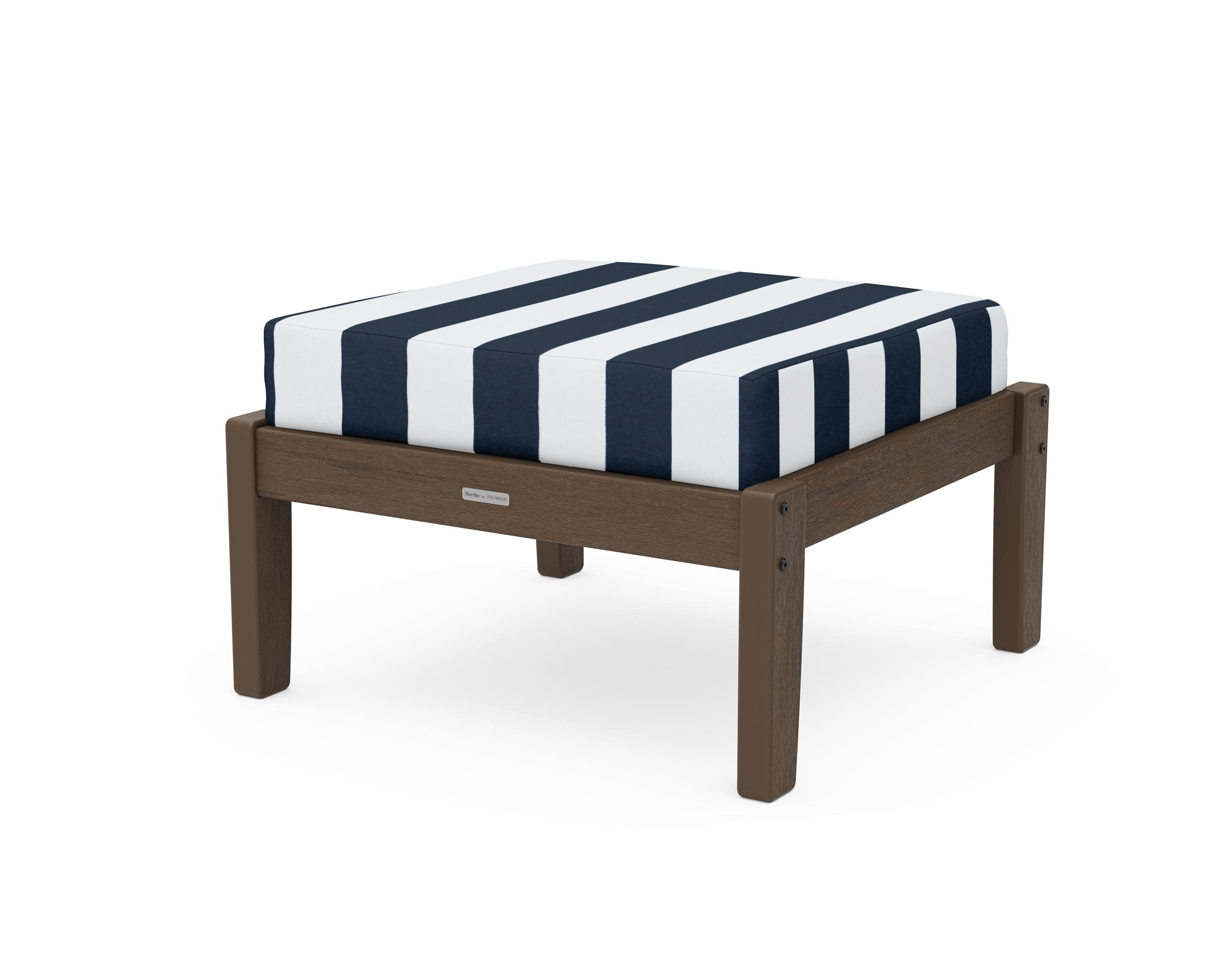 Chinoiserie Deep Seating Ottoman in Kona / Cabana Stripe Marine Indigo