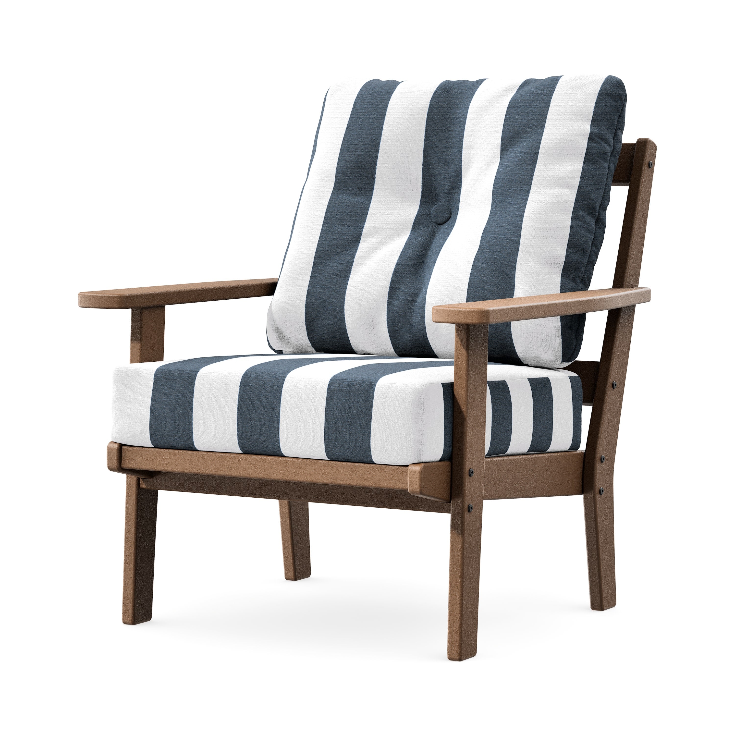 Prairie Deep Seating Chair in Teak / Cabana Stripe Marine Indigo