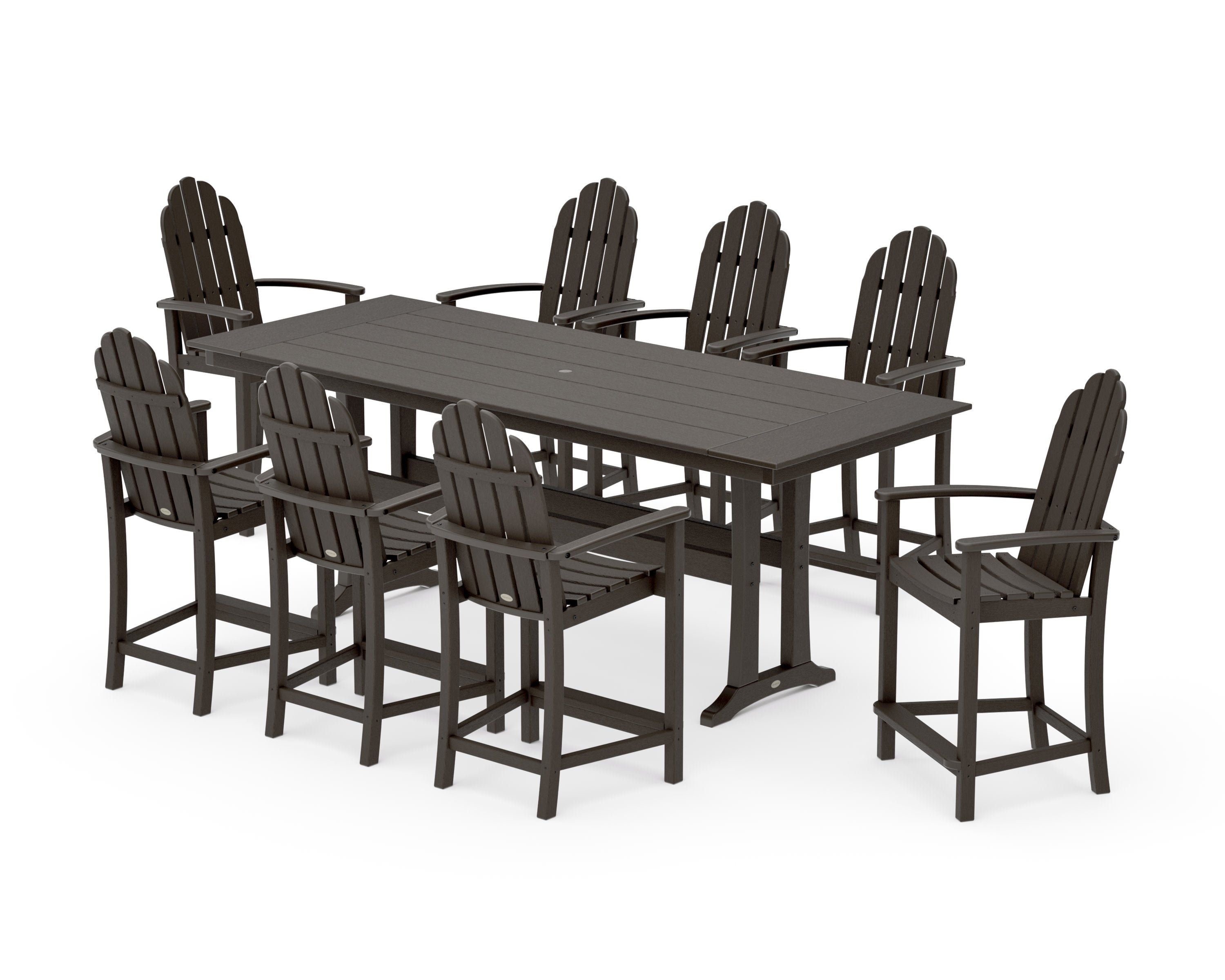 Classic Adirondack 9-Piece Farmhouse Counter Set with Trestle Legs in Vintage Coffee