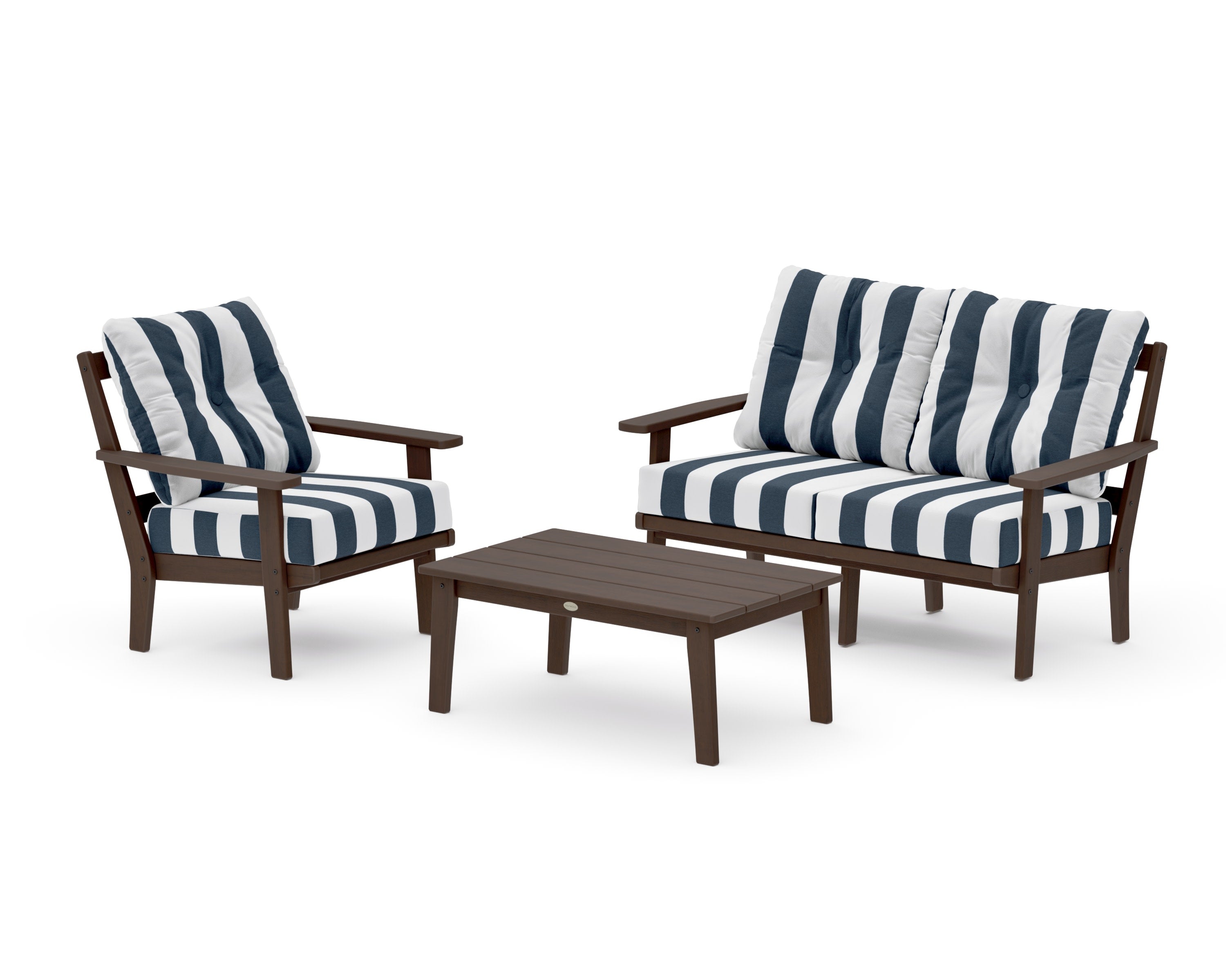 Prairie 3-Piece Deep Seating Set with Loveseat in Kona / Cabana Stripe Marine Indigo