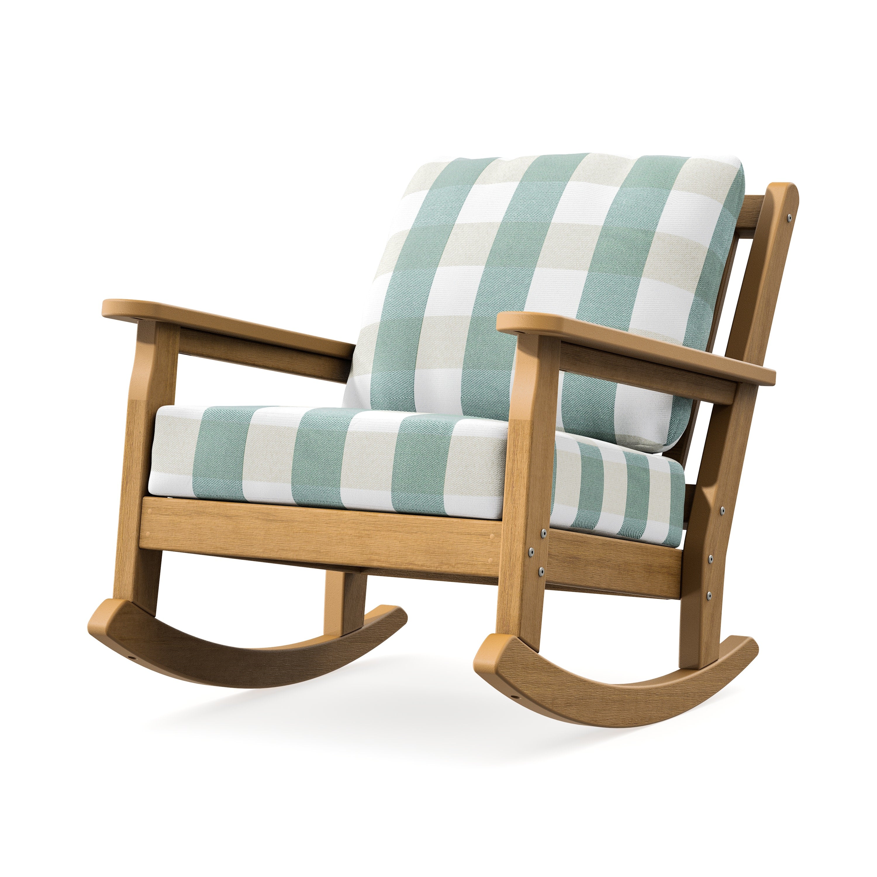 Chippendale Deep Seating Rocking Chair in Natural / Buffalo Plaid Glacier Spa