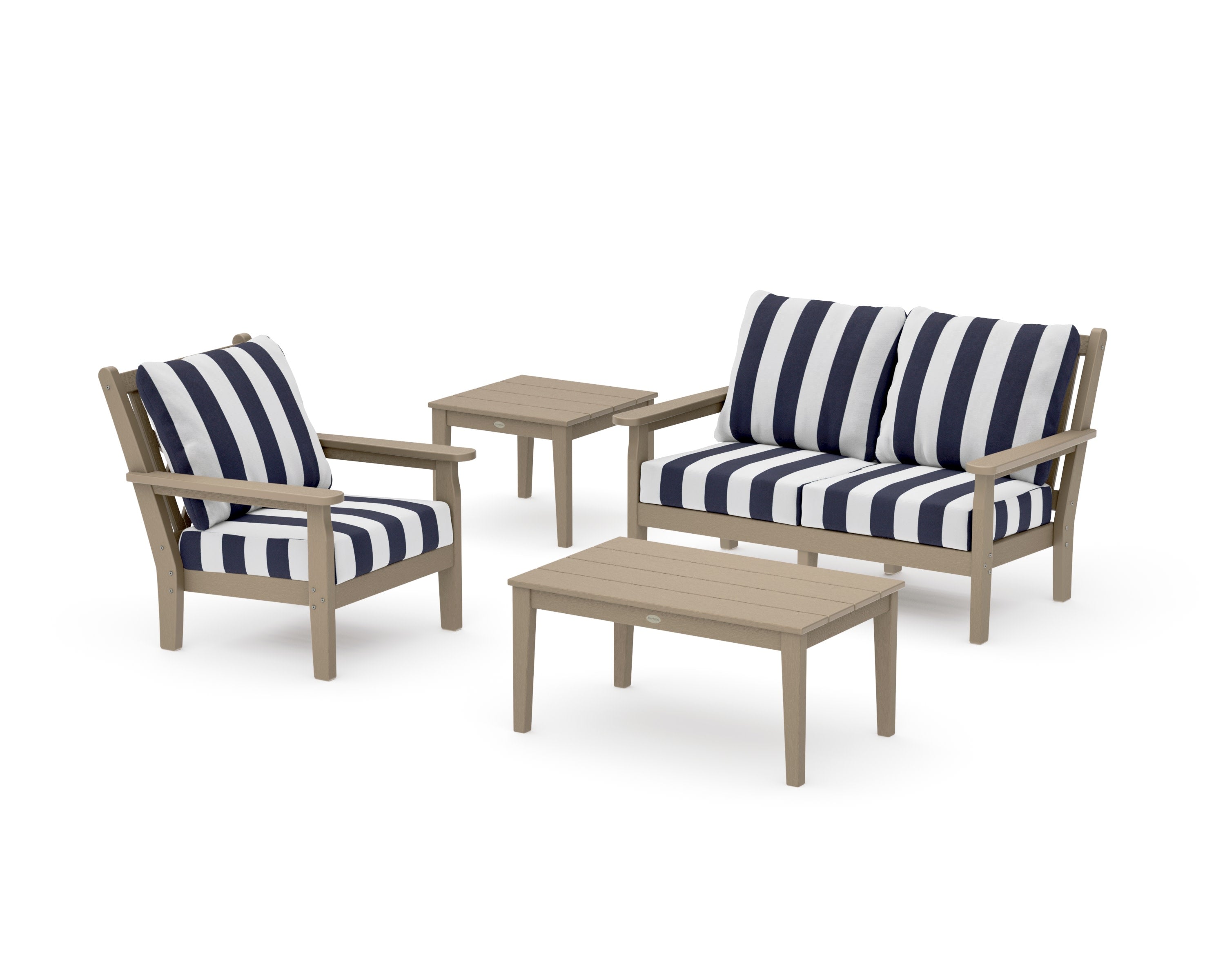 Chippendale 4-Piece Deep Seating Set in Vintage Sahara / Cabana Stripe Navy