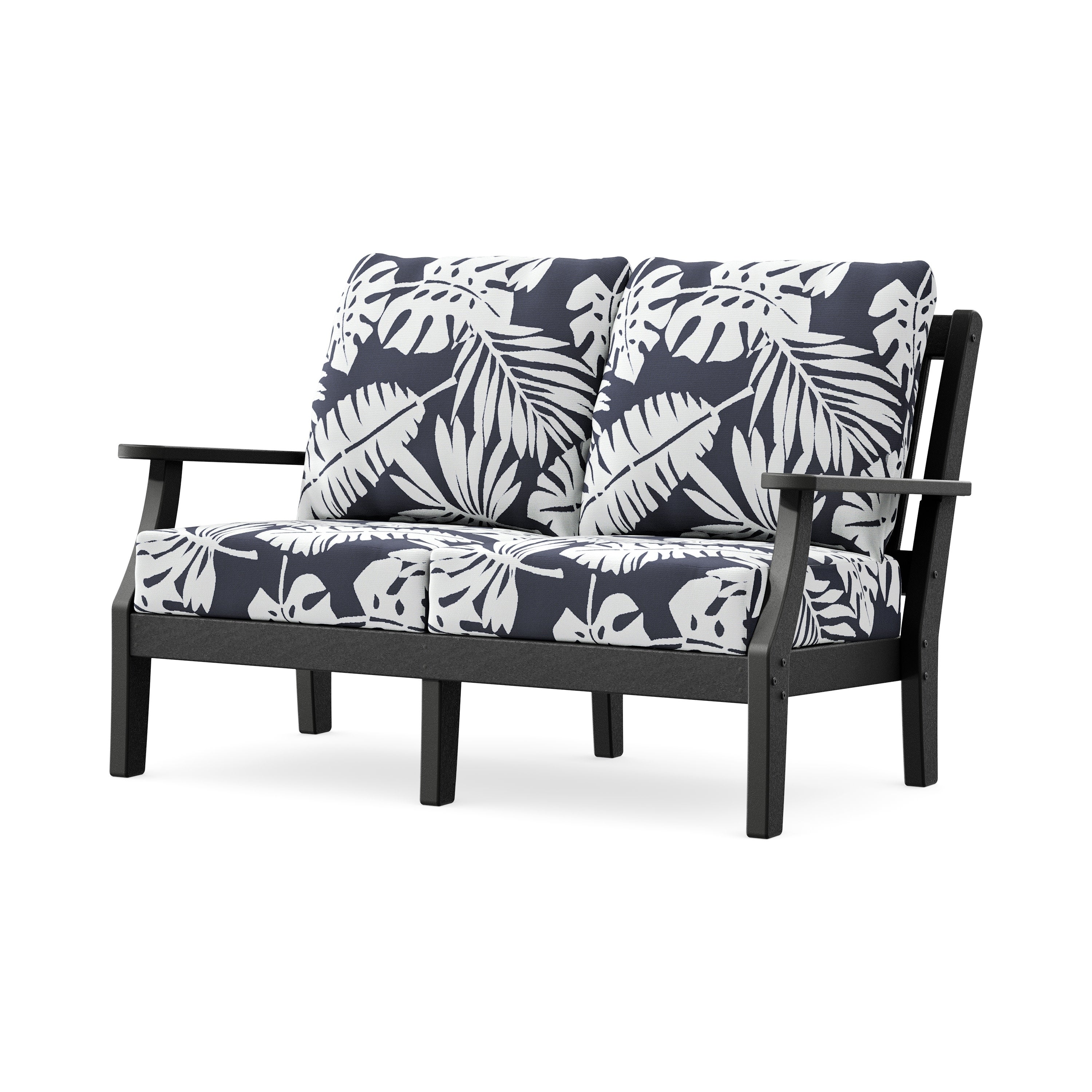 Chinoiserie Deep Seating Loveseat in Black / Leaf Navy