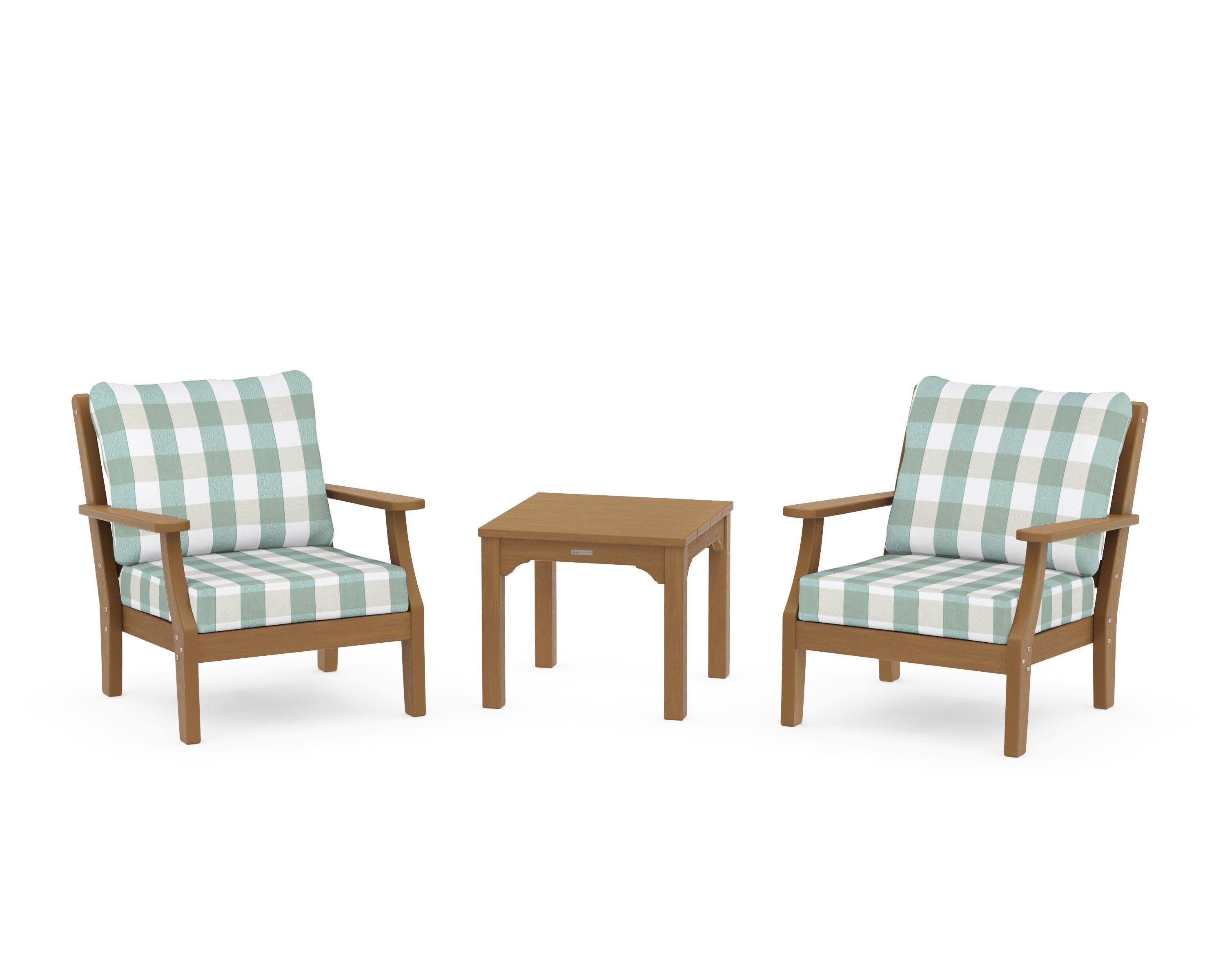 Chinoiserie 3-Piece Deep Seating Set in Natural / Buffalo Plaid Glacier Spa