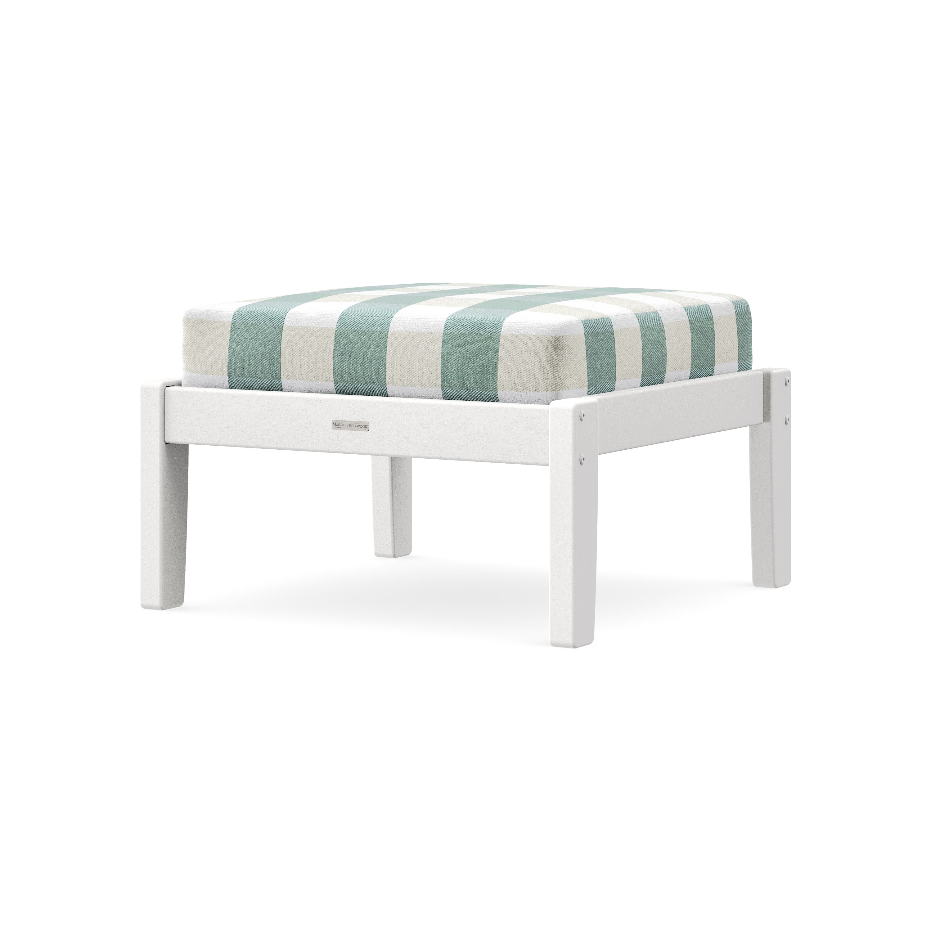 Chinoiserie Deep Seating Ottoman in White / Buffalo Plaid Glacier Spa