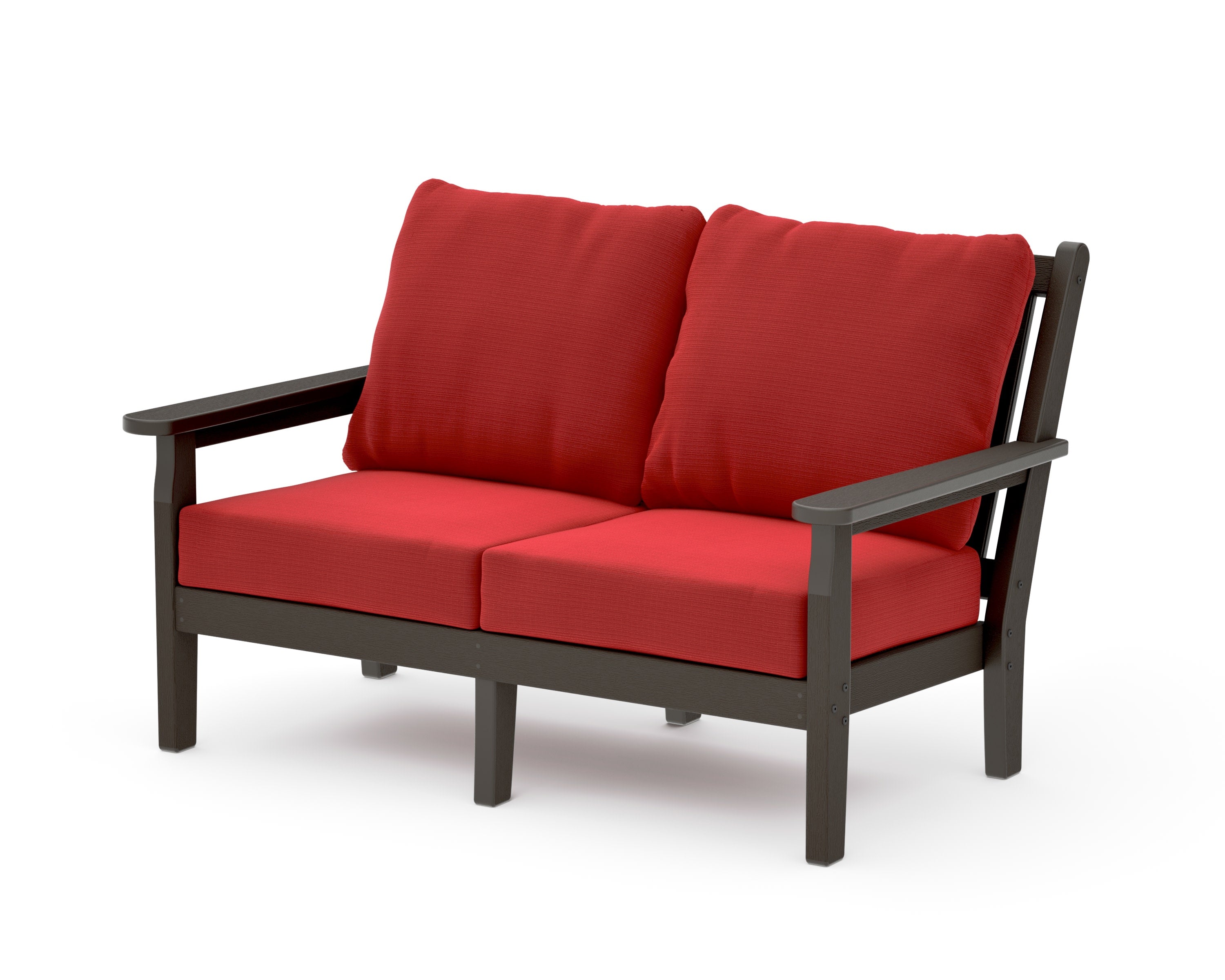 Chippendale Deep Seating Loveseat in Vintage Coffee / Crimson Linen