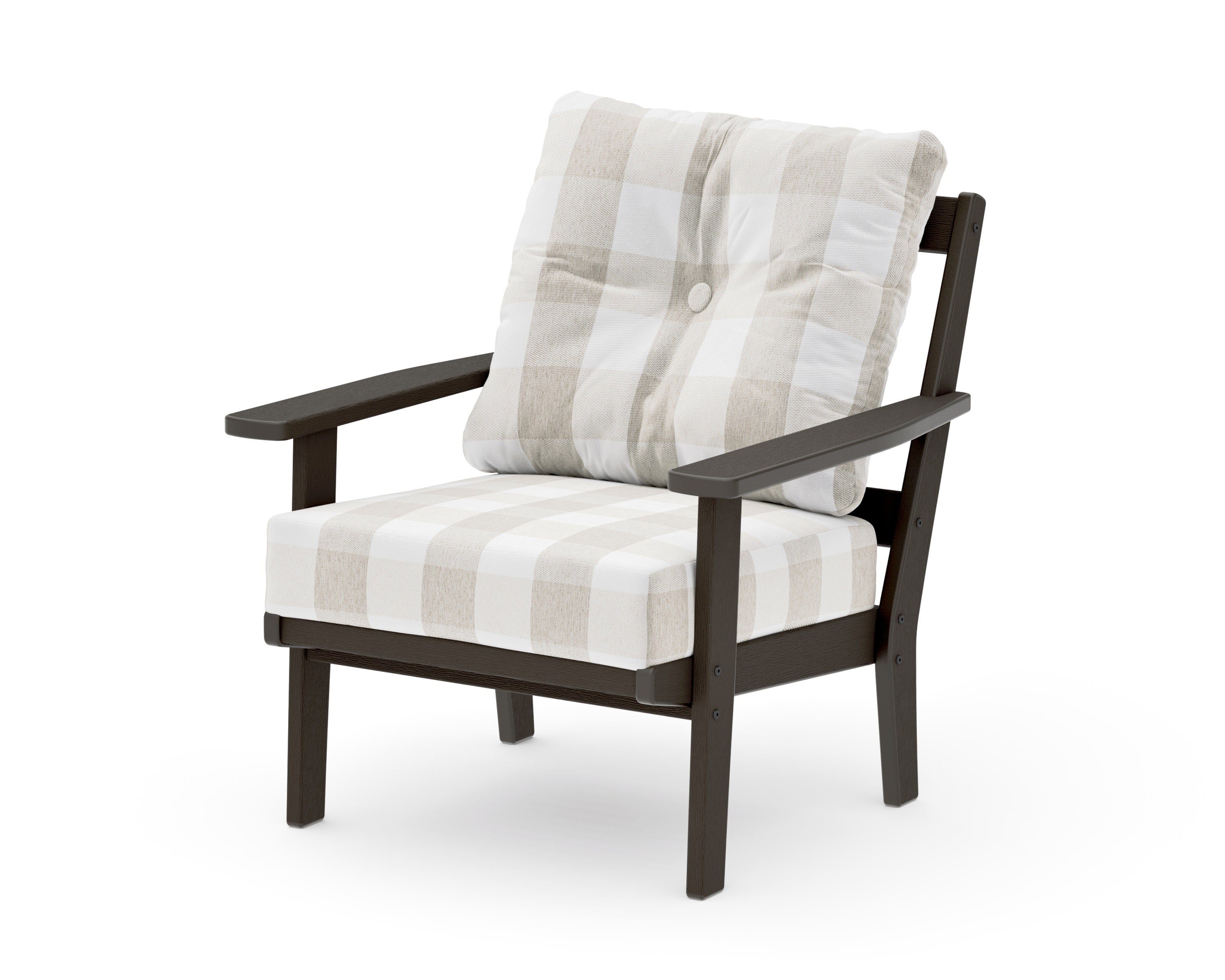 Oxford Deep Seating Chair in Vintage Coffee / Buffalo Plaid Dune Burlap