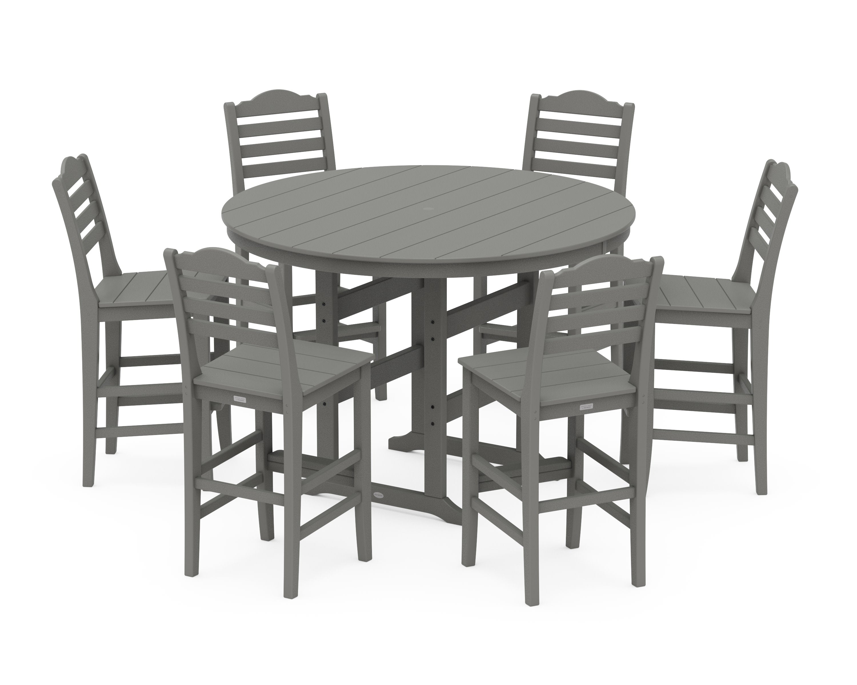 Savannah 7-Piece Farmhouse Side Chair Round Bar Set in Slate Grey