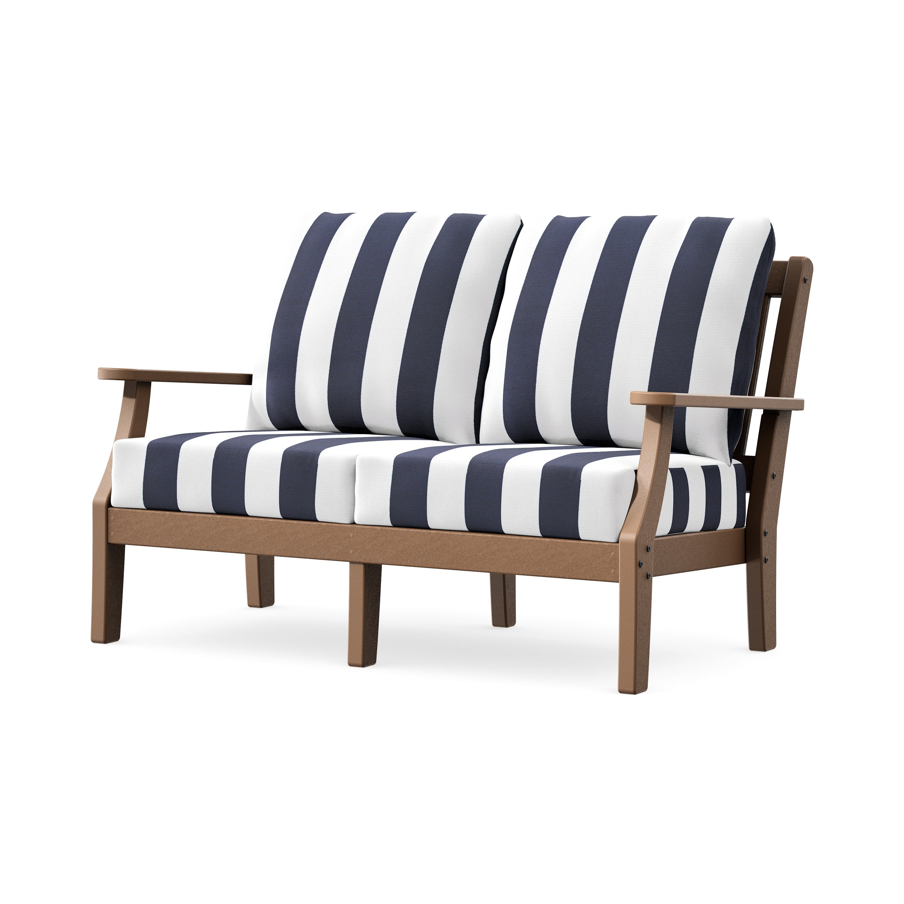 Chinoiserie Deep Seating Loveseat in Teak / Cabana Stripe Navy