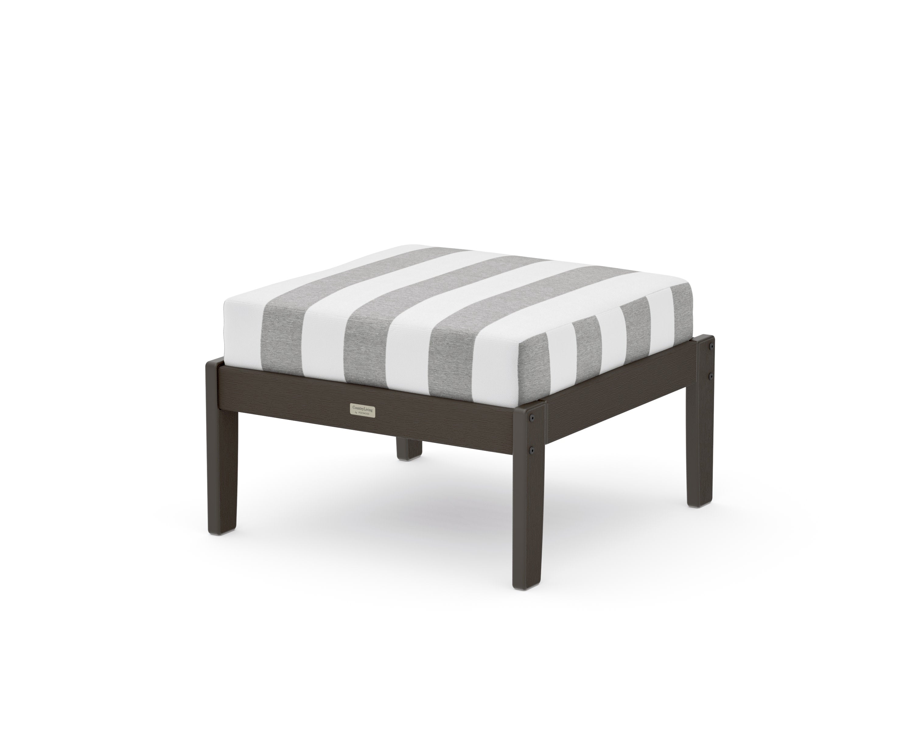 Cottage Deep Seating Ottoman in Vintage Coffee / Cabana Stripe Grey Mist