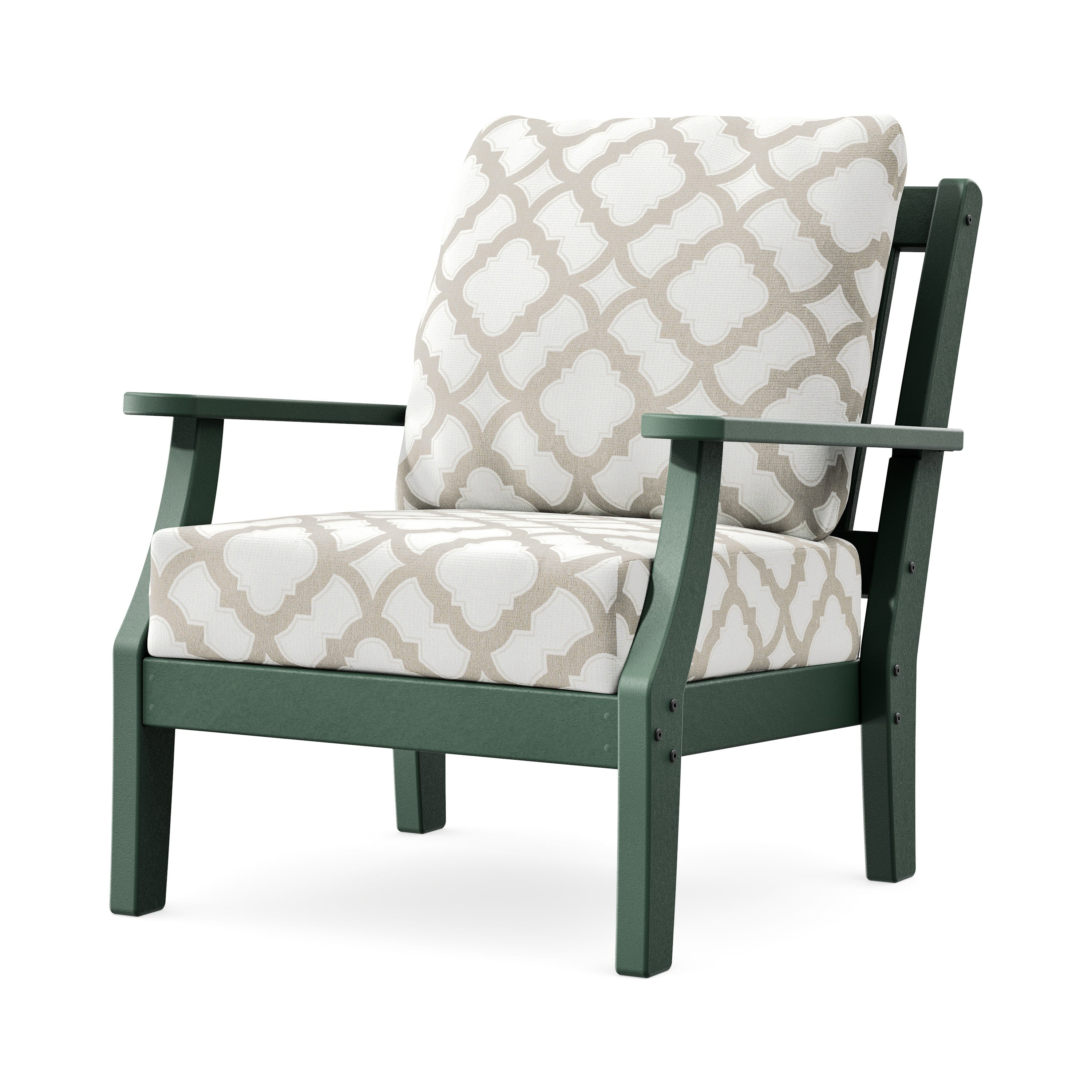 Chinoiserie Deep Seating Chair in Green / Trellis Dune Burlap