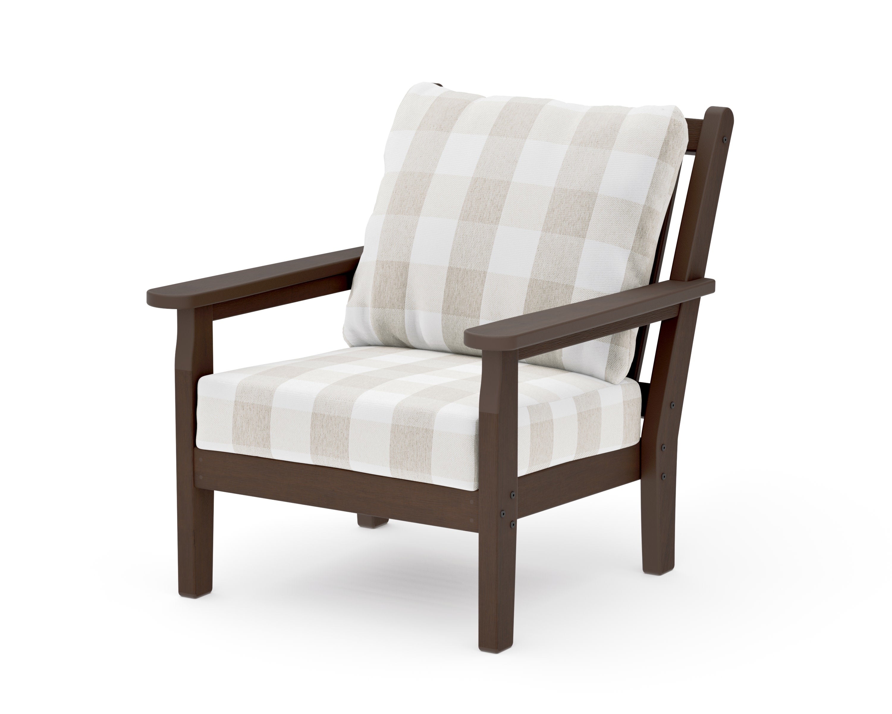 Chippendale Deep Seating Chair in Kona / Buffalo Plaid Dune Burlap