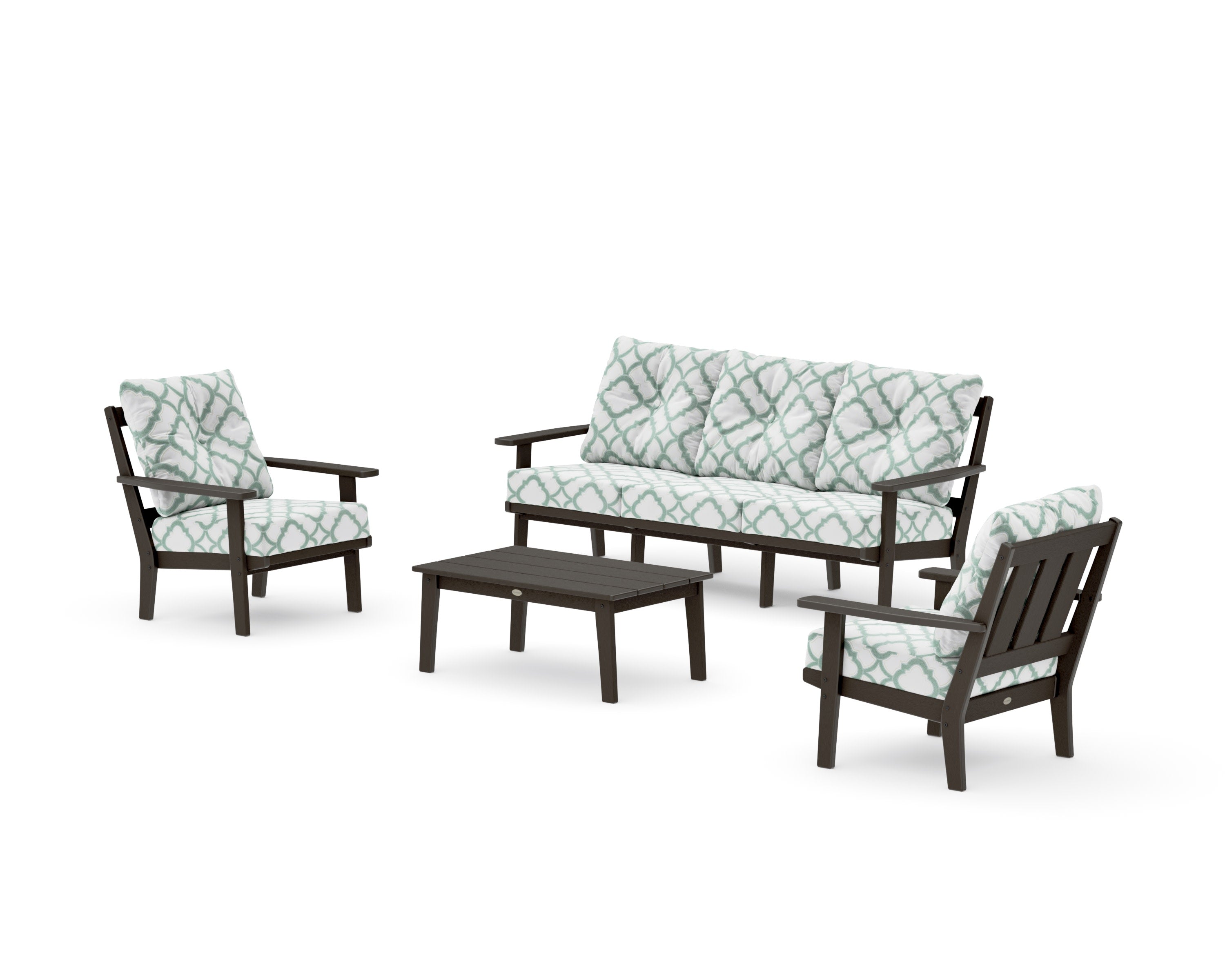 Oxford 4-Piece Deep Seating Set with Sofa in Vintage Coffee / Trellis Glacier Spa