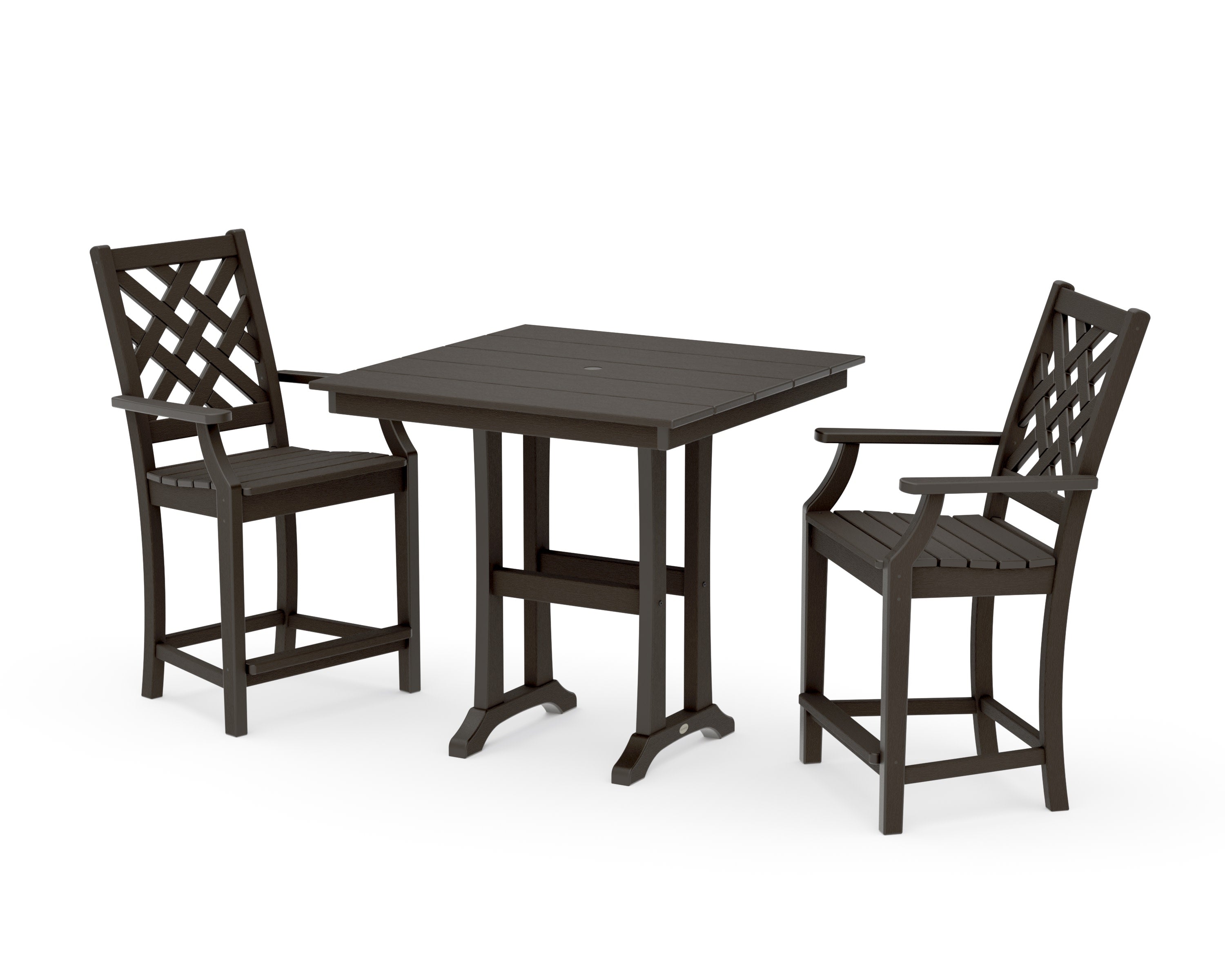Wovendale 3-Piece Farmhouse Counter Set with Trestle Legs in Vintage Coffee