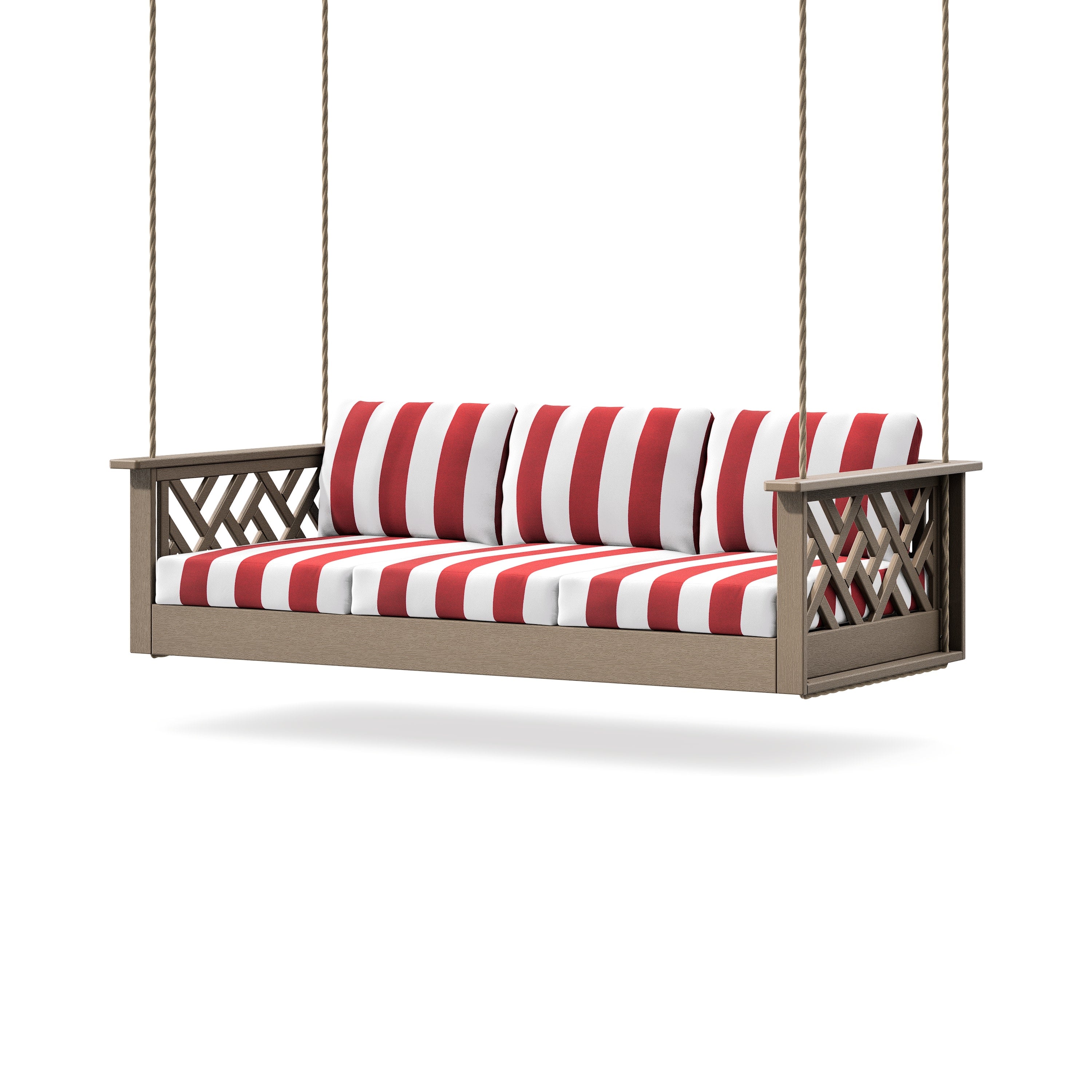 Chippendale Daybed Swing in Vintage Sahara / Cabana Stripe Crimson
