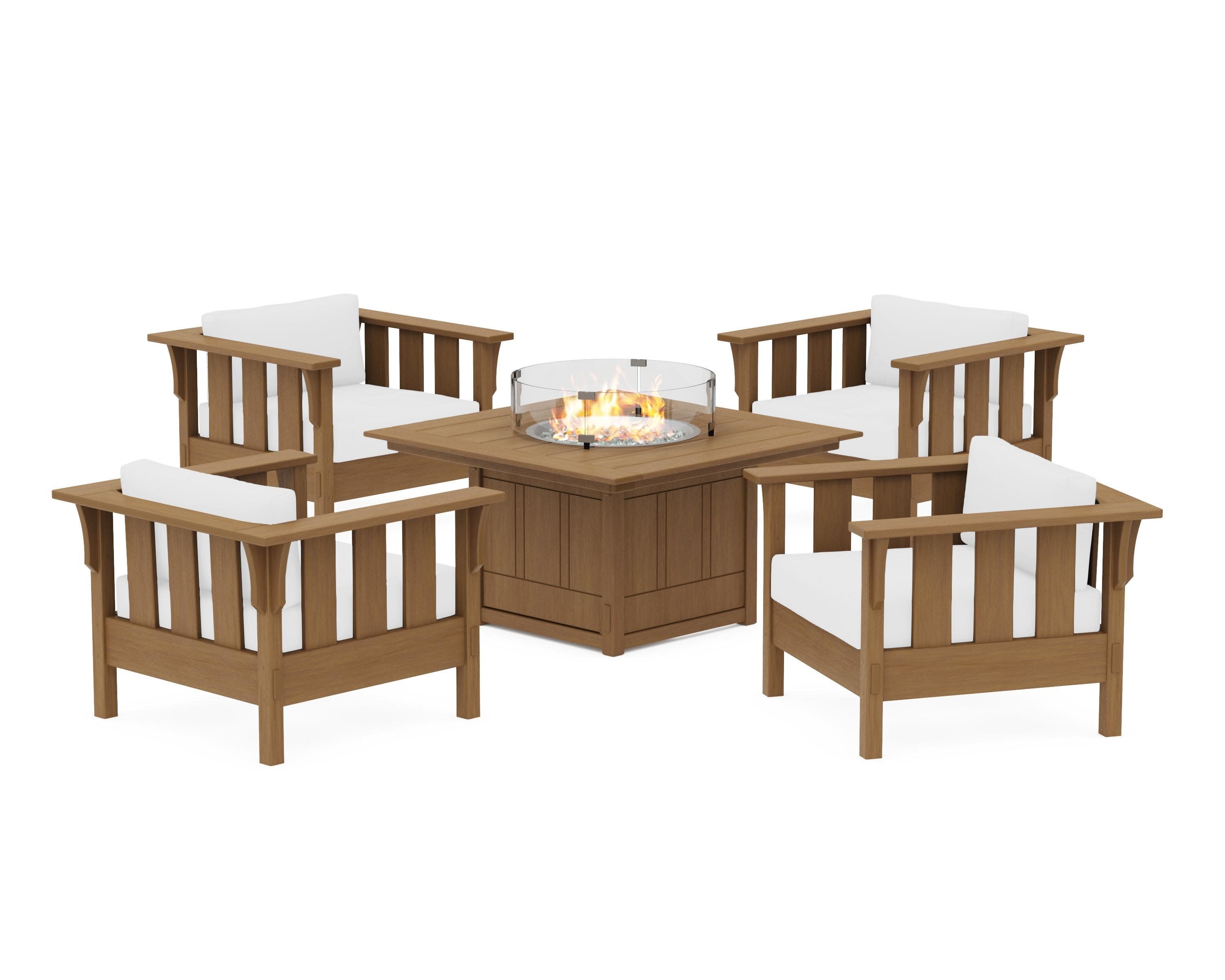 Acadia 5-Piece Deep Seating Set with Fire Pit Table in Natural / Natural