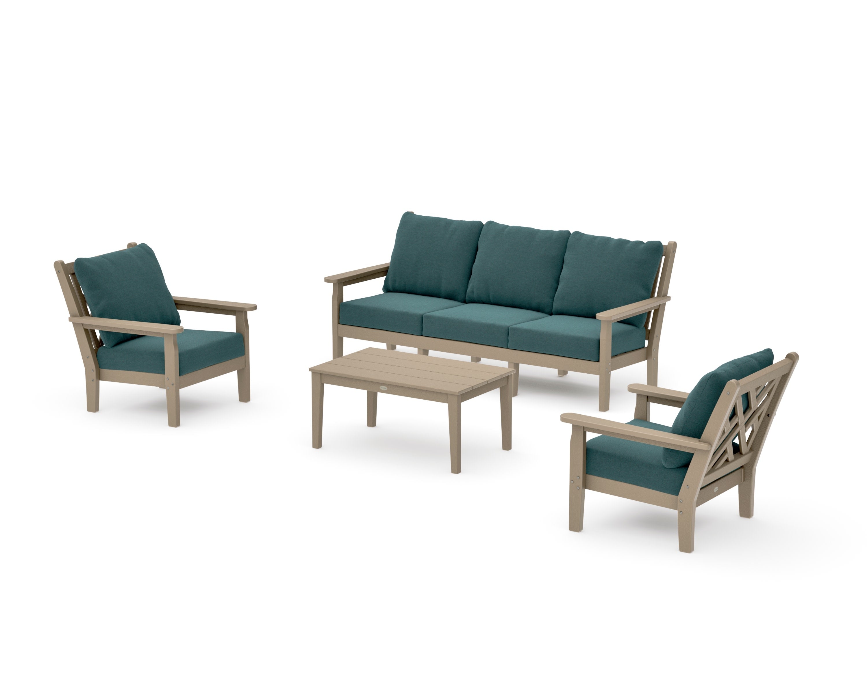 Chippendale 4-Piece Deep Seating Set with Sofa in Vintage Sahara / Ocean Teal