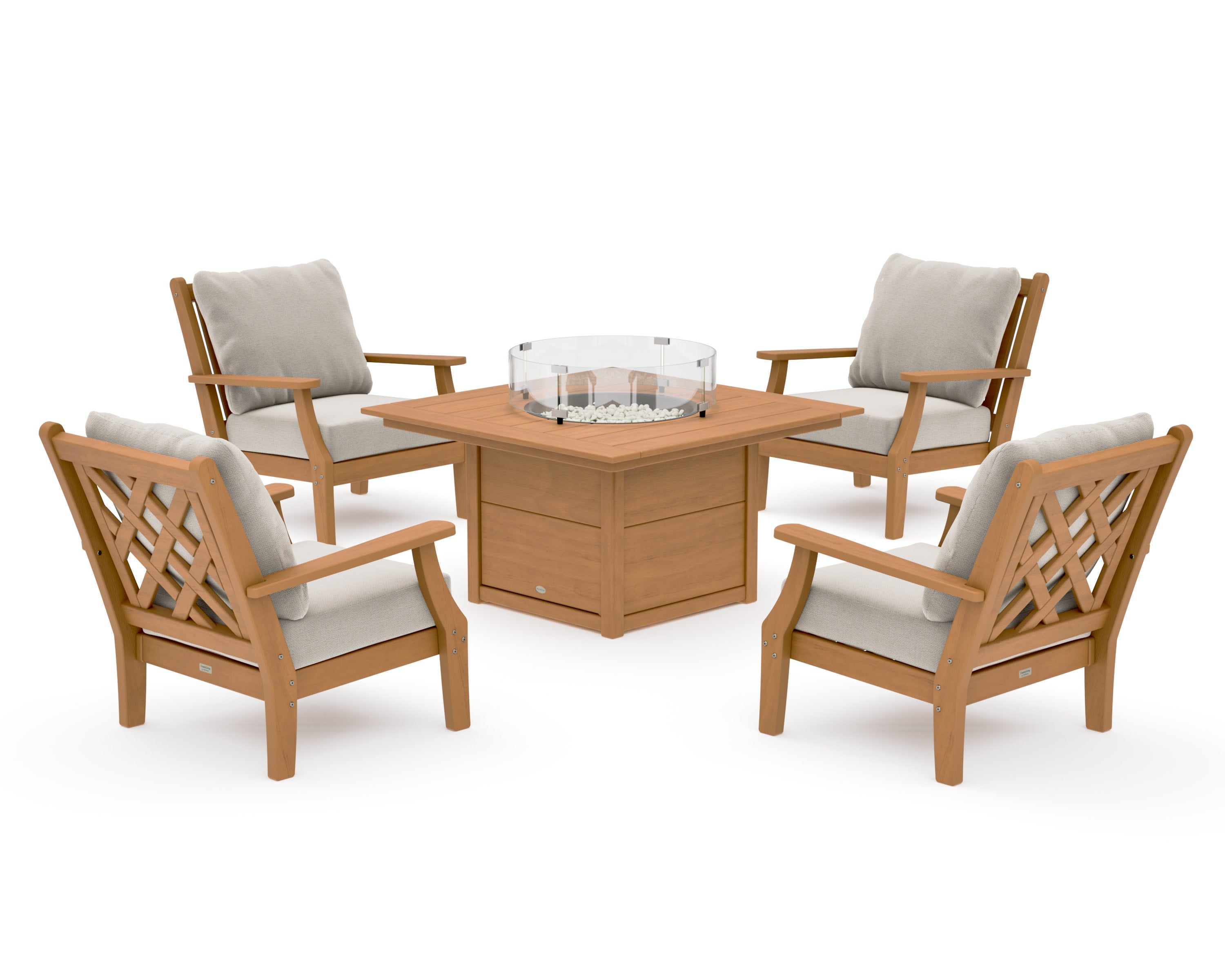 Wovendale 5-Piece Deep Seating Set with Fire Pit Table in Natural / Dune Burlap