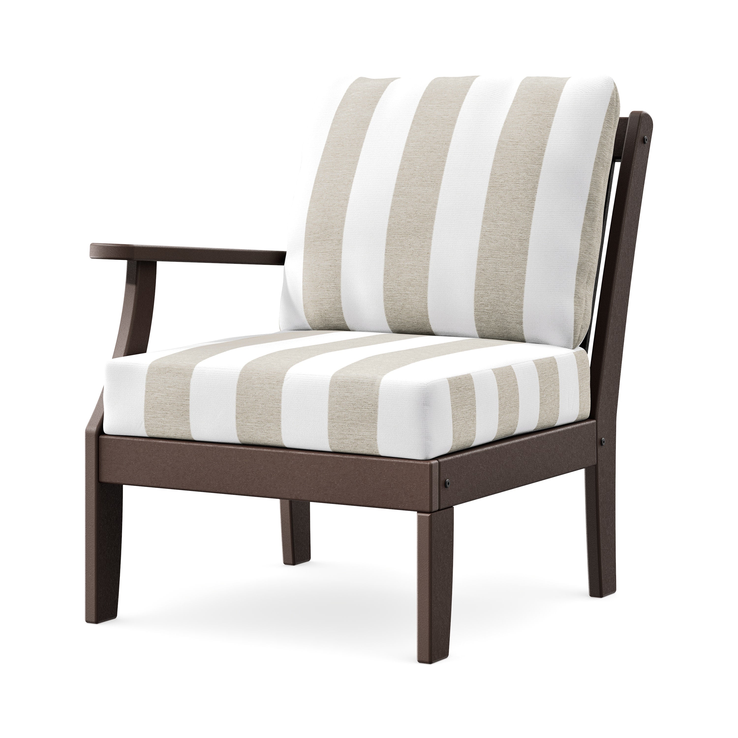 Braxton Modular Left Arm Chair in Mahogany / Cabana Stripe Dune Burlap