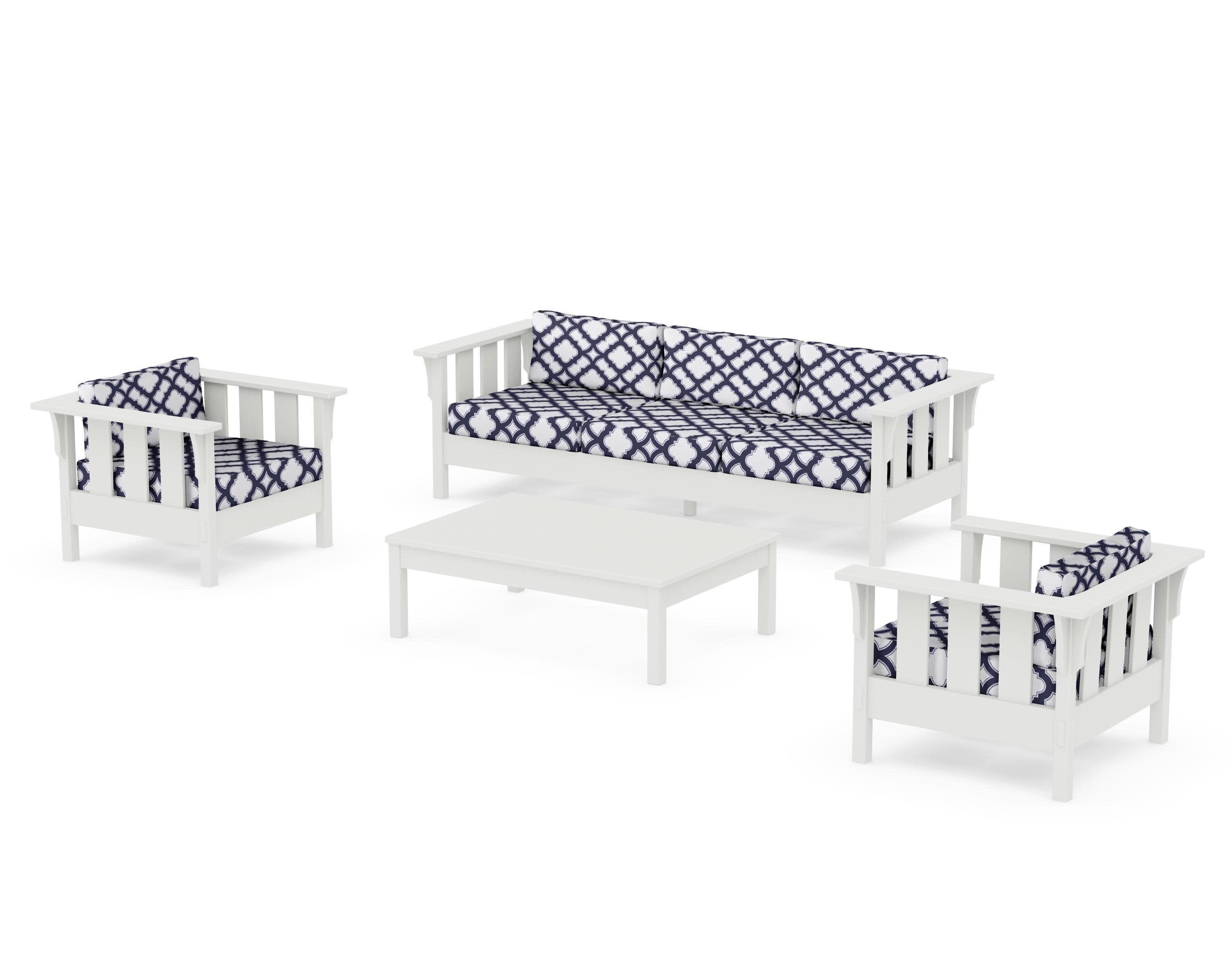 Acadia 4-Piece Deep Seating Set with Sofa in Vintage White / Trellis Navy