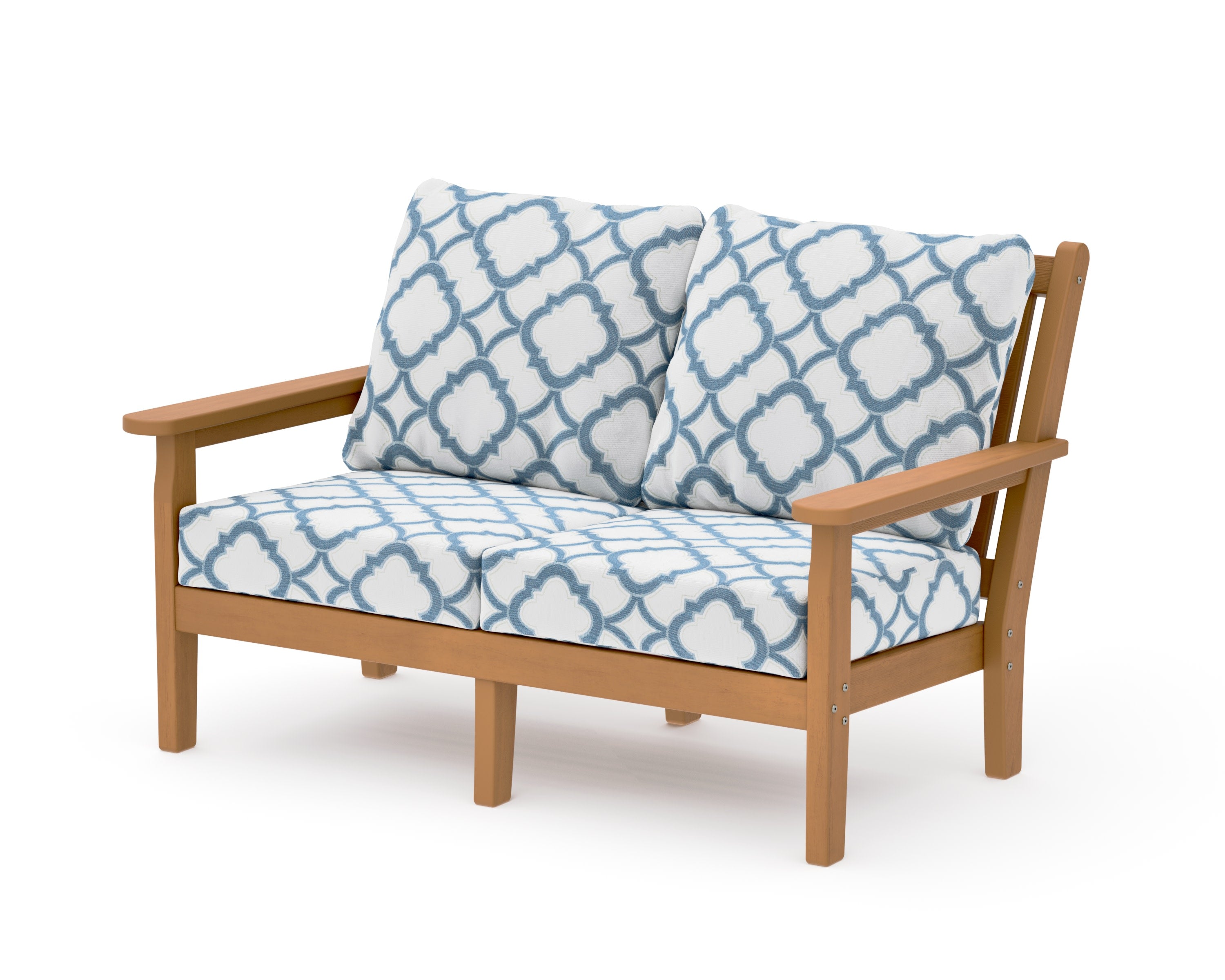 Chippendale Deep Seating Loveseat in Natural / Trellis Sky Blue