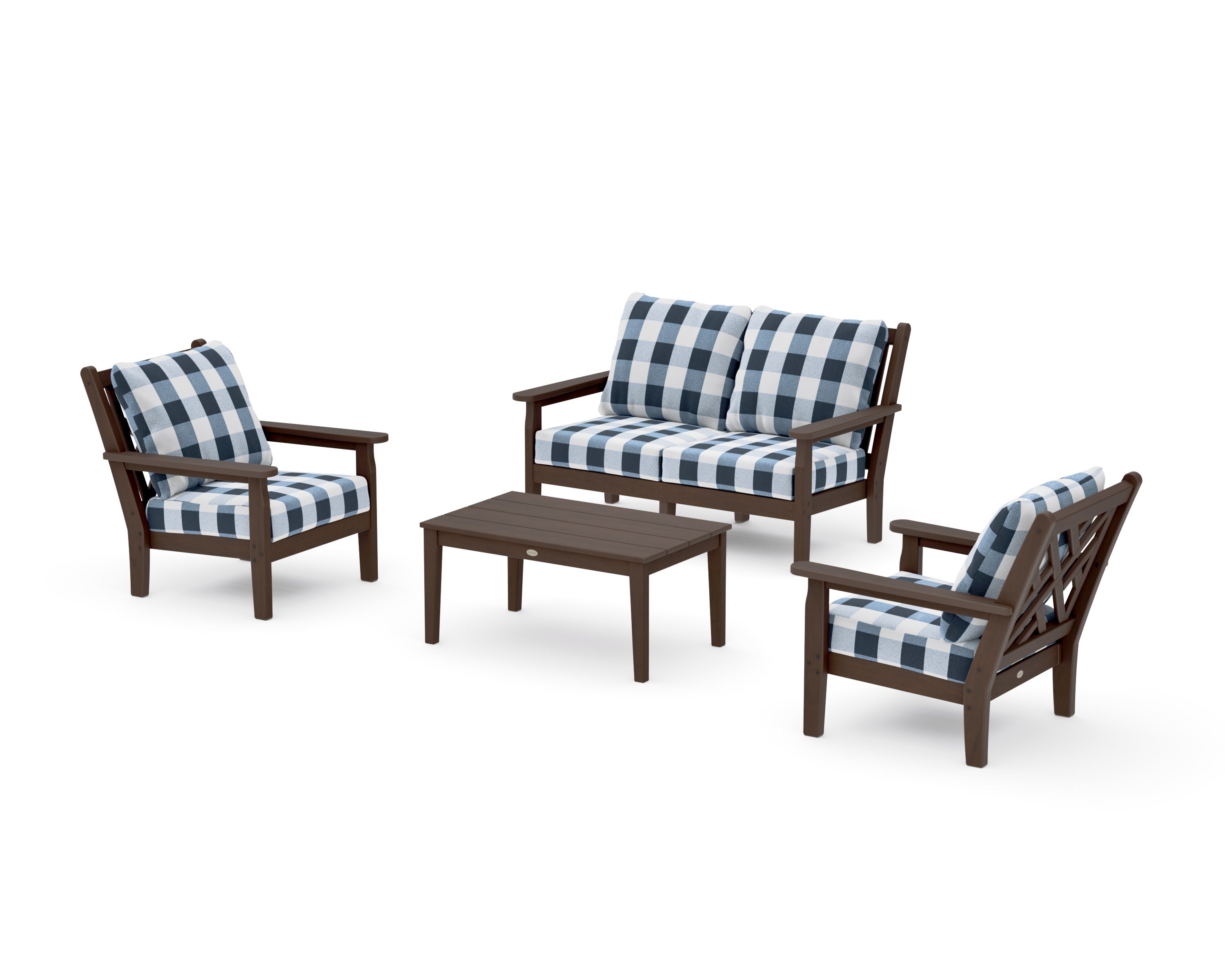 Chippendale 4-Piece Deep Seating Set with Loveseat in Kona / Buffalo Plaid Marine Indigo