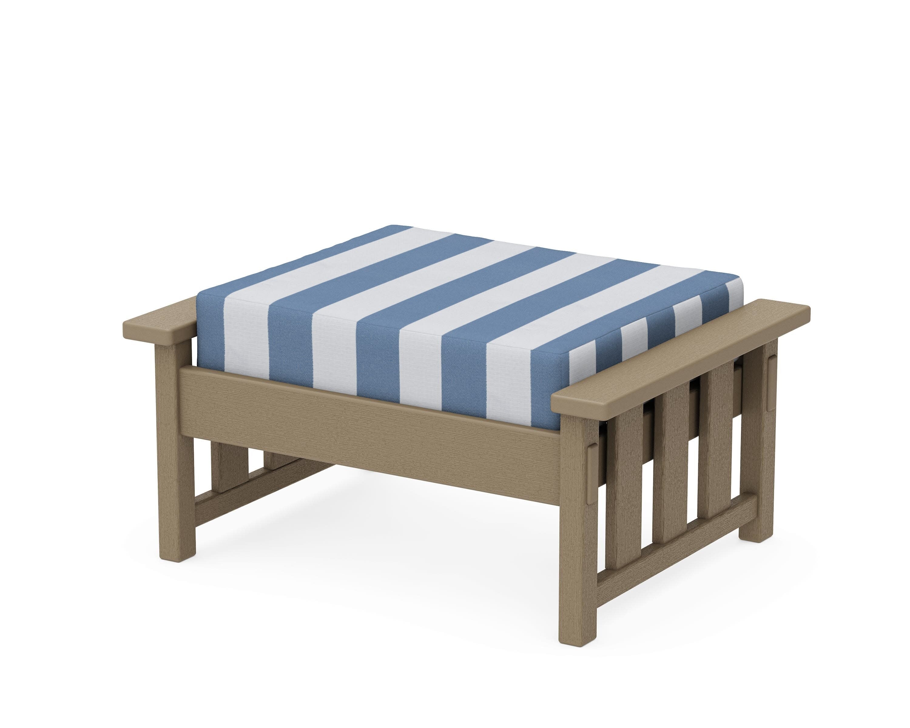Acadia Deep Seating Ottoman in Vintage Sahara / Cabana Stripe Sky Blue