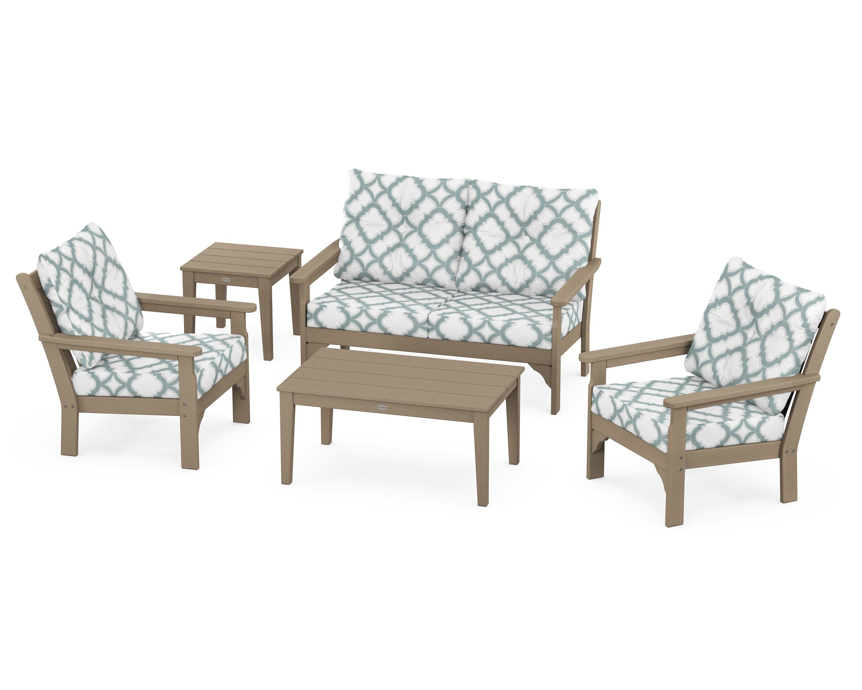 Vineyard 5-Piece Deep Seating Set in Vintage Sahara / Trellis Glacier Spa
