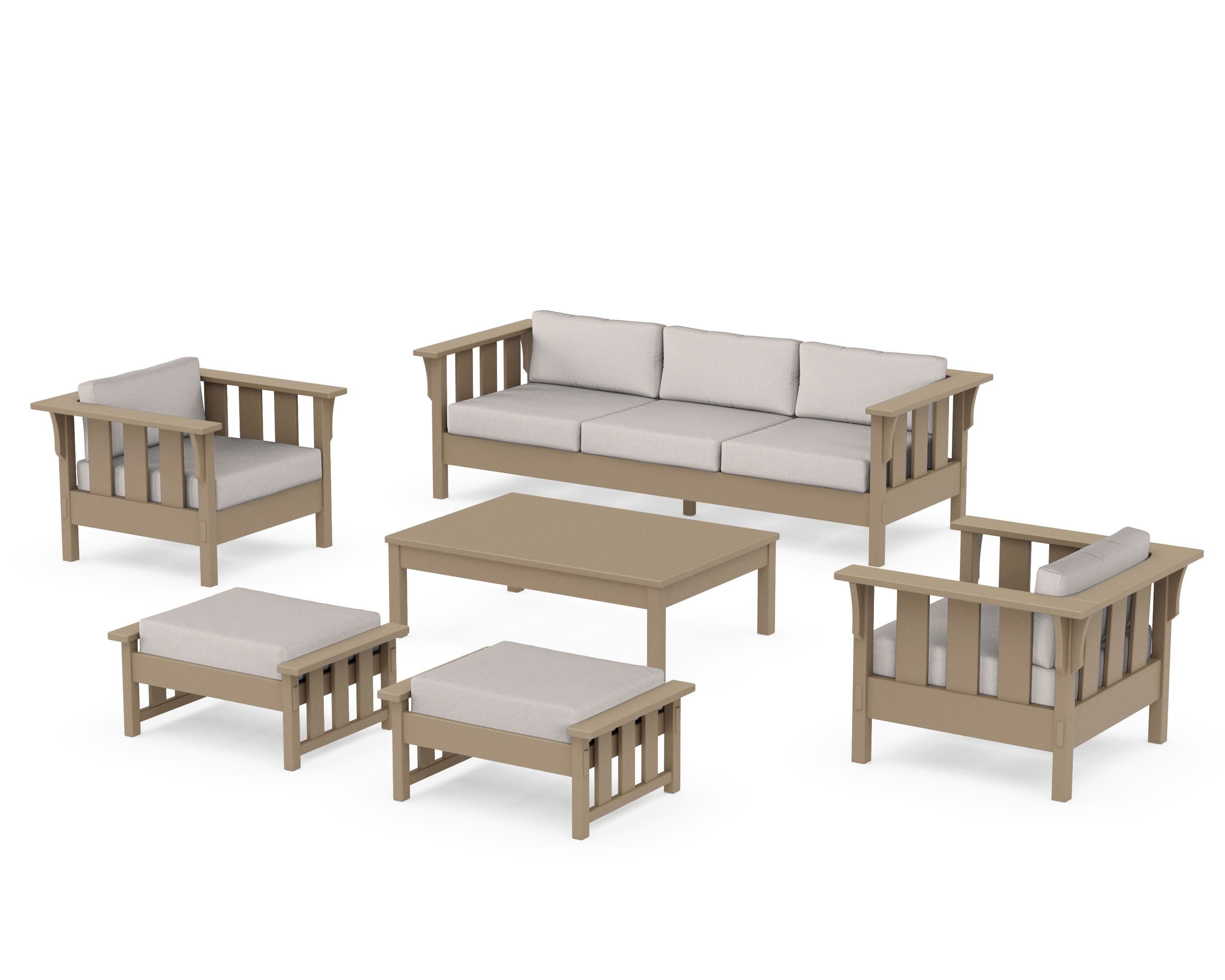 Acadia 6-Piece Lounge Sofa Set in Vintage Sahara / Dune Burlap
