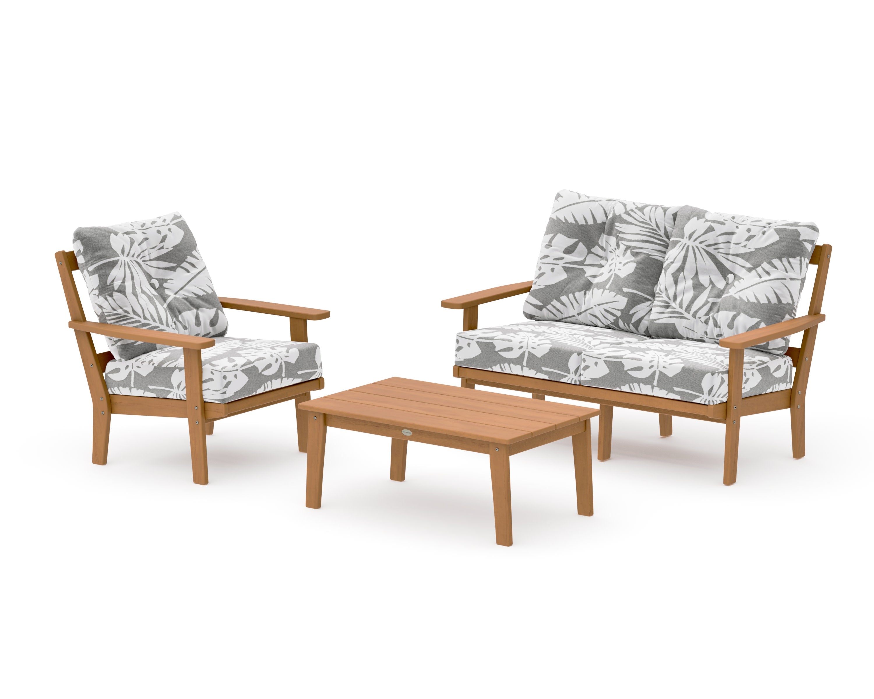 Prairie 3-Piece Deep Seating Set with Loveseat in Natural / Leaf Grey Mist