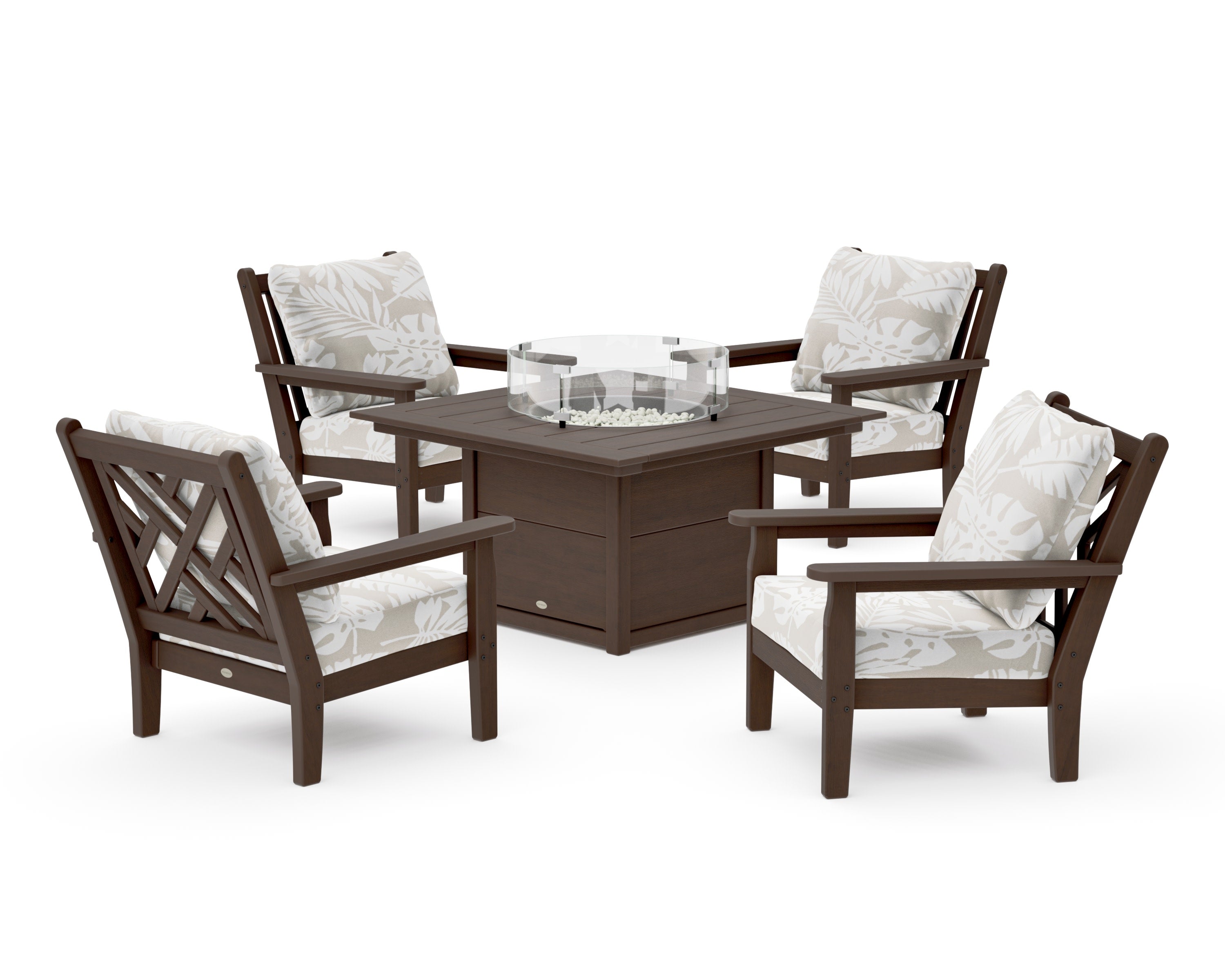 Chippendale 5-Piece Deep Seating Set with Fire Pit Table in Kona / Leaf Dune Burlap