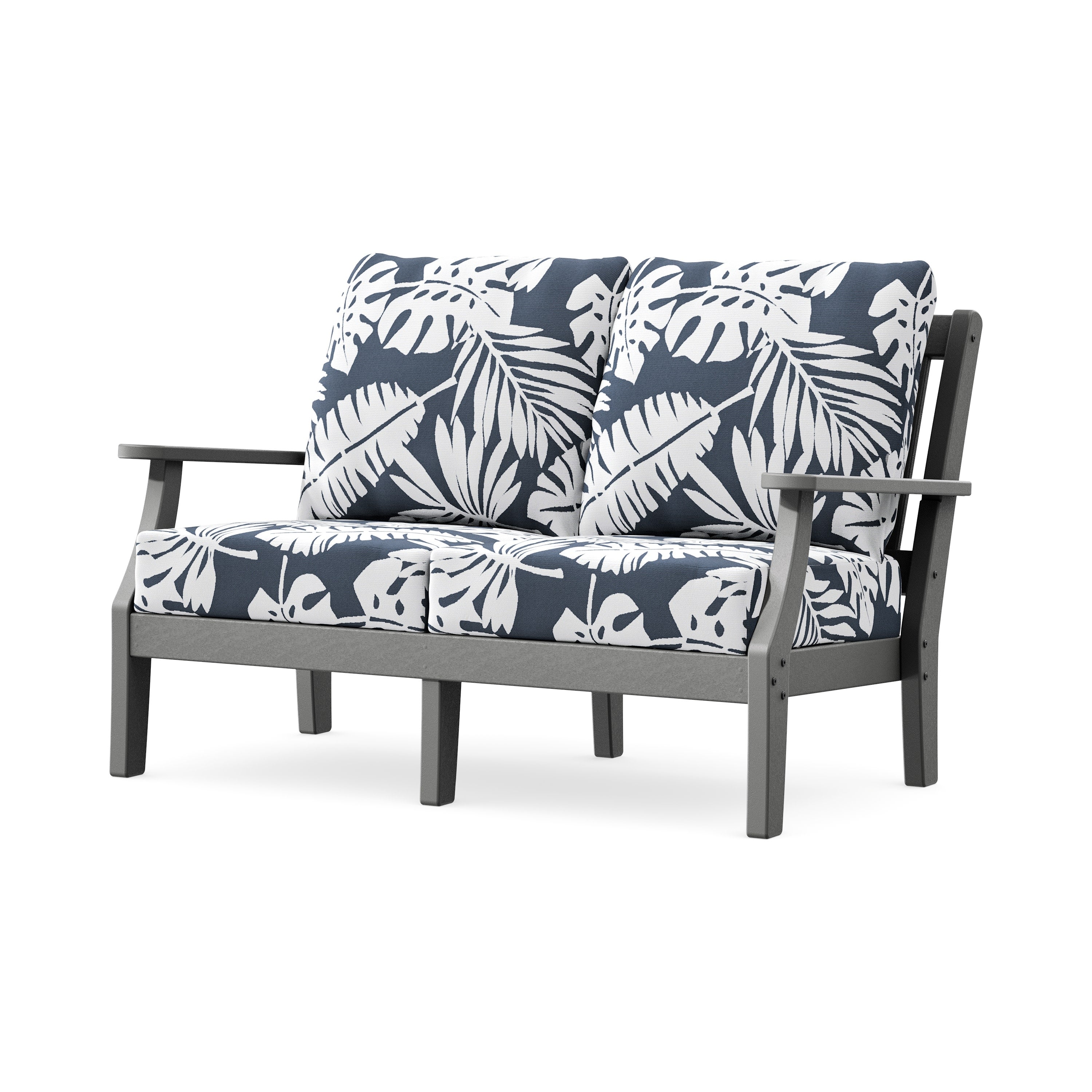 Chinoiserie Deep Seating Loveseat in Slate Grey / Leaf Marine Indigo