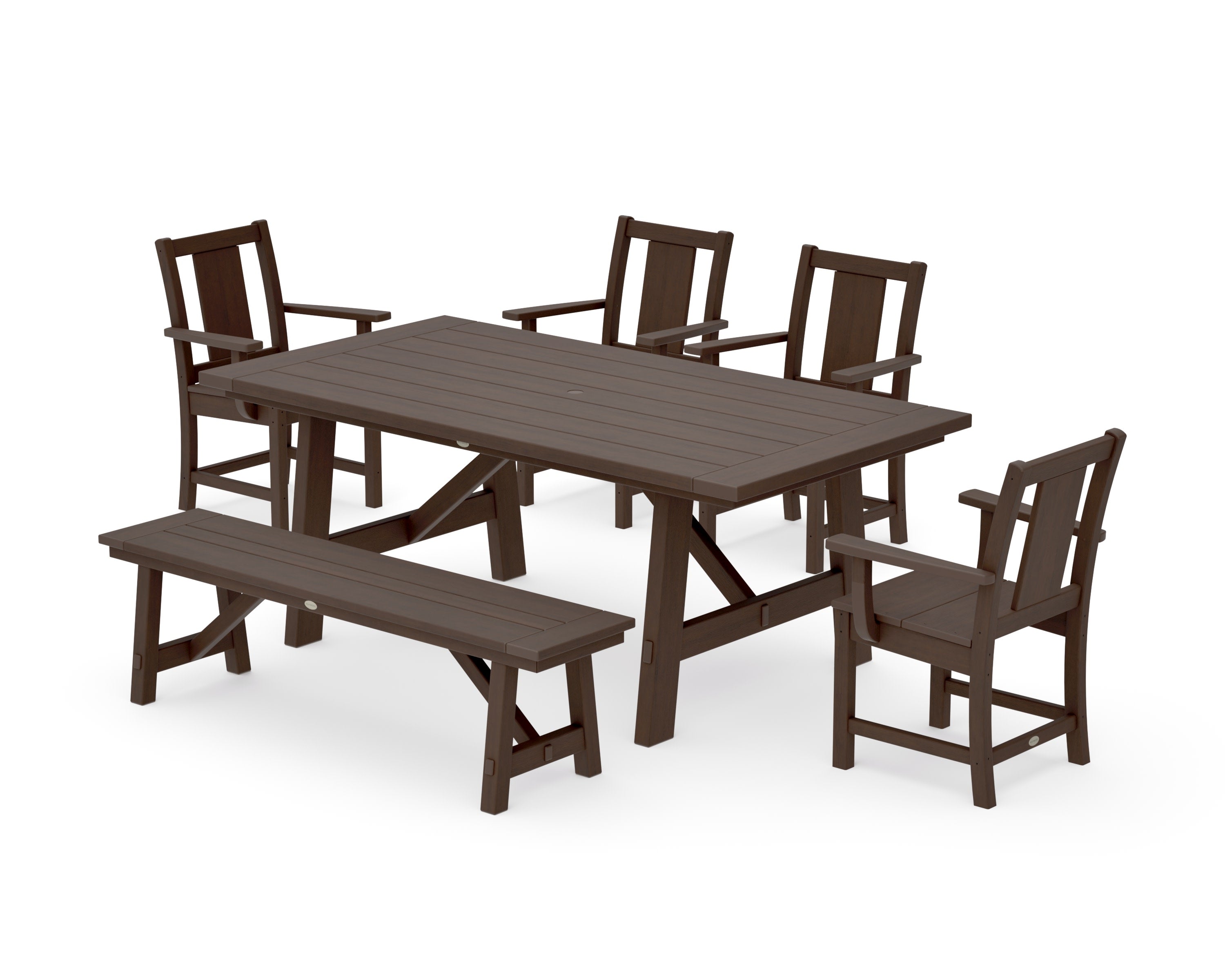 Prairie 6-Piece Rustic Farmhouse Dining Set with Bench in Kona
